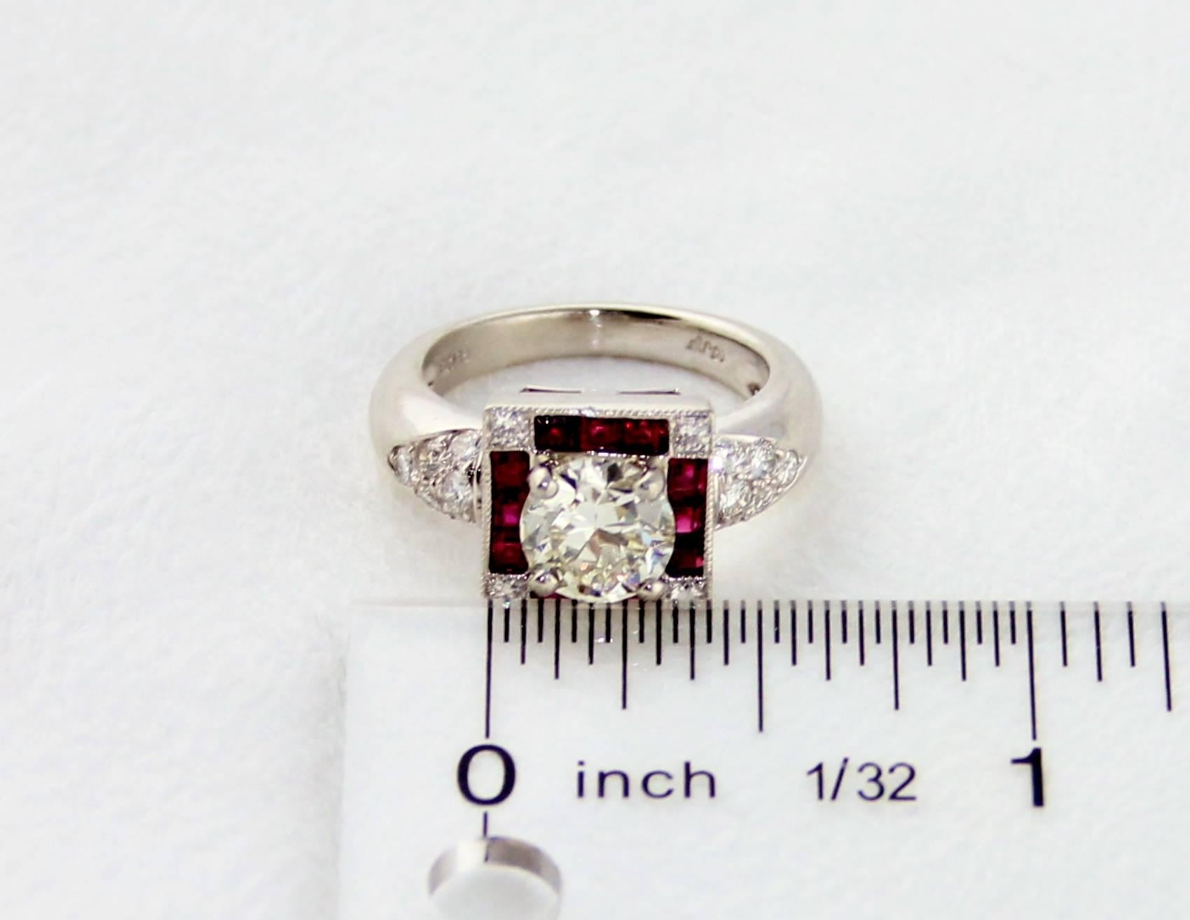 GIA Certified 1.48 Carat Diamond Ruby Platinum Ring In New Condition For Sale In New York, NY