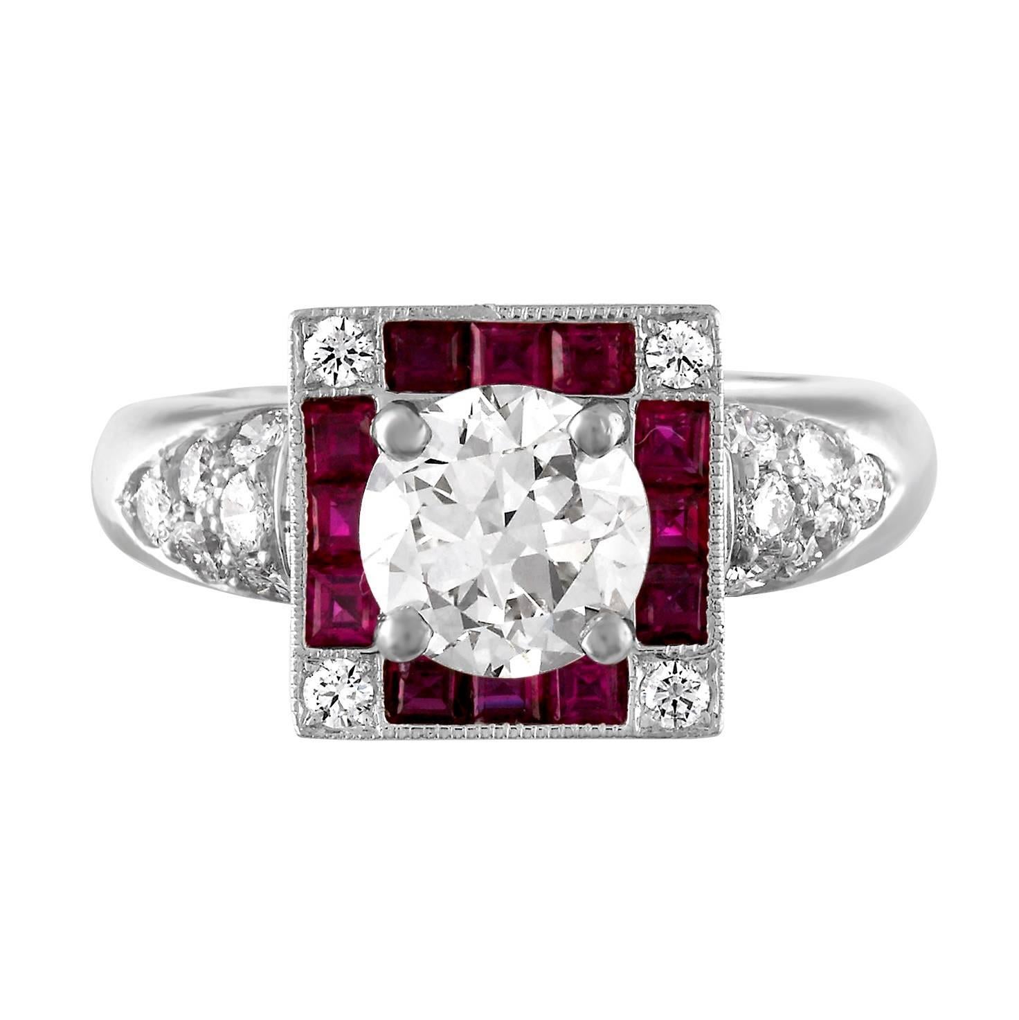 GIA Certified 1.48 Carat Diamond Ruby Platinum Ring For Sale