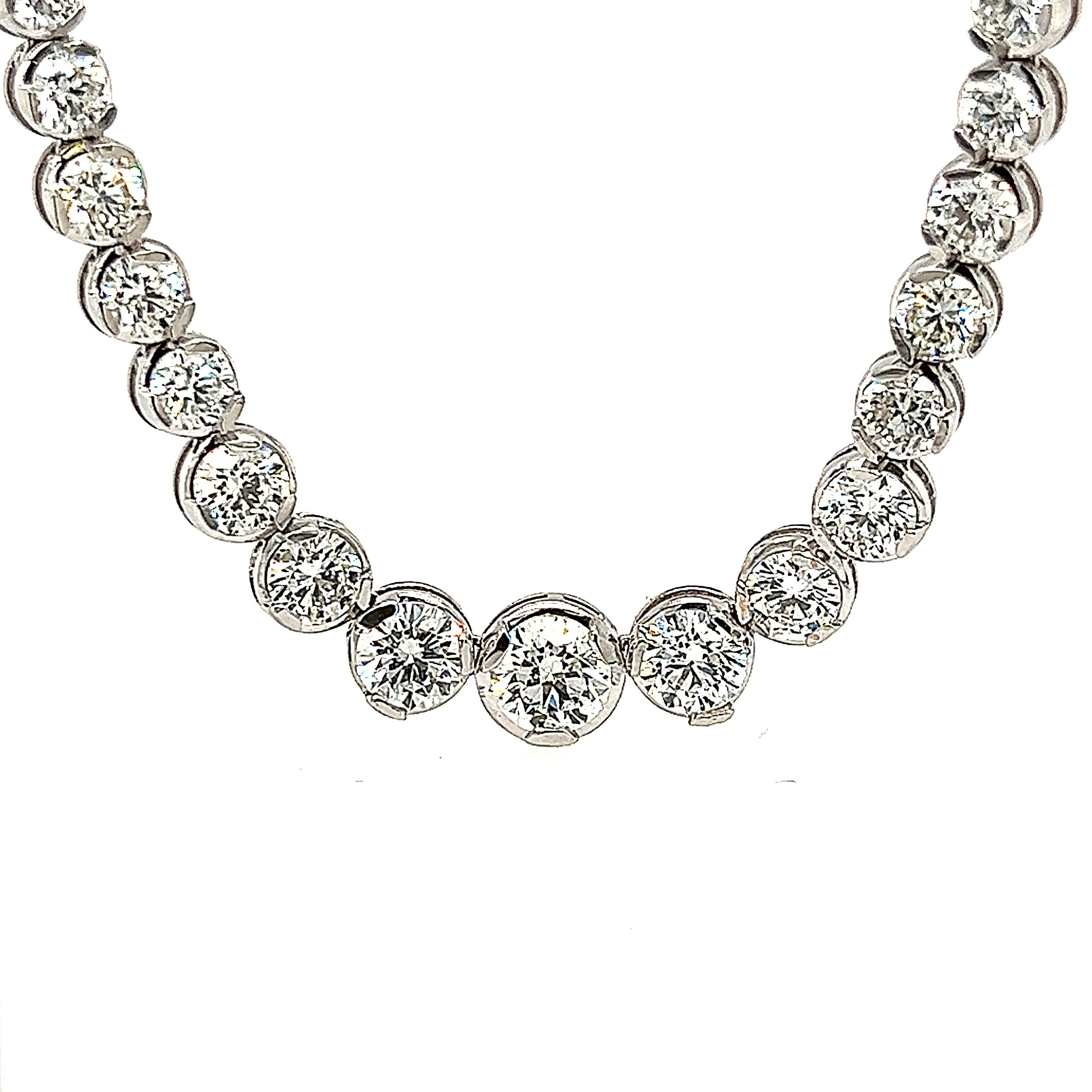 Taille ronde GIA Certified 14.87ct Diamond Tennis Riviera Necklace 18k en vente
