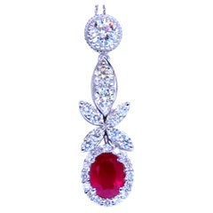 GIA Certified 1.48ct Natural Ruby Diamond Necklace 14kt Gold 47711*