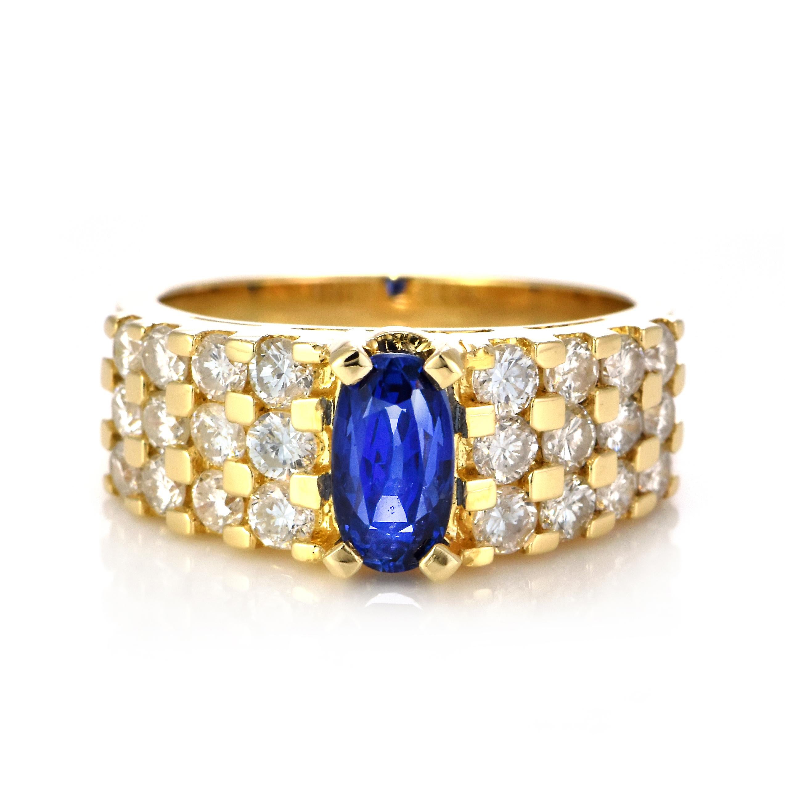 A beautiful ring featuring a GIA Certified 1.49 Carat Natural Unheated, Burmese Sapphire and 1.38 Carats Diamond Accents set in Platinum. Sapphires have extraordinary durability - they excel in hardness as well as toughness and durability making