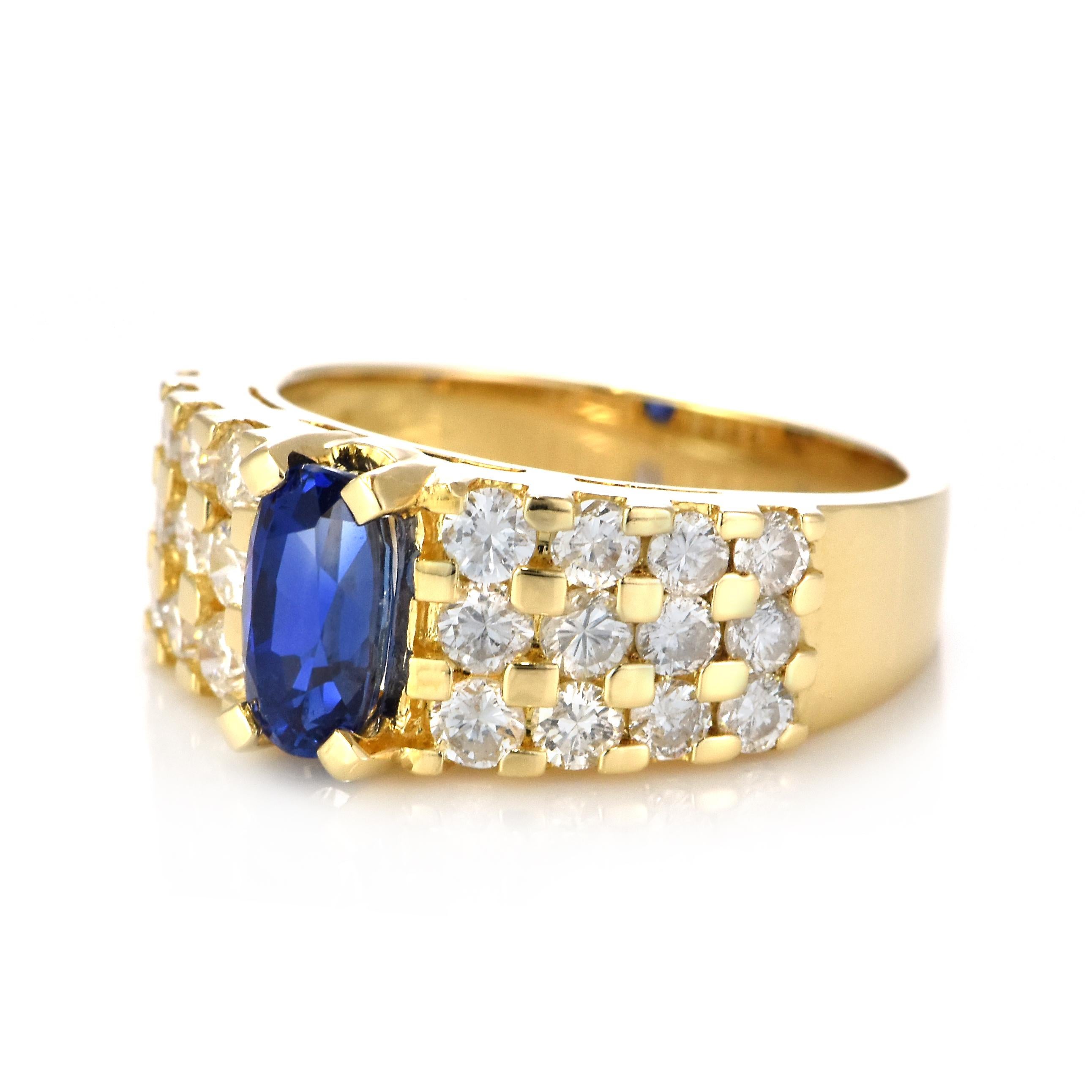 Modern GIA Certified 1.49 Carat Burmese Sapphire and Diamond Ring Made in 18 Karat Gold For Sale