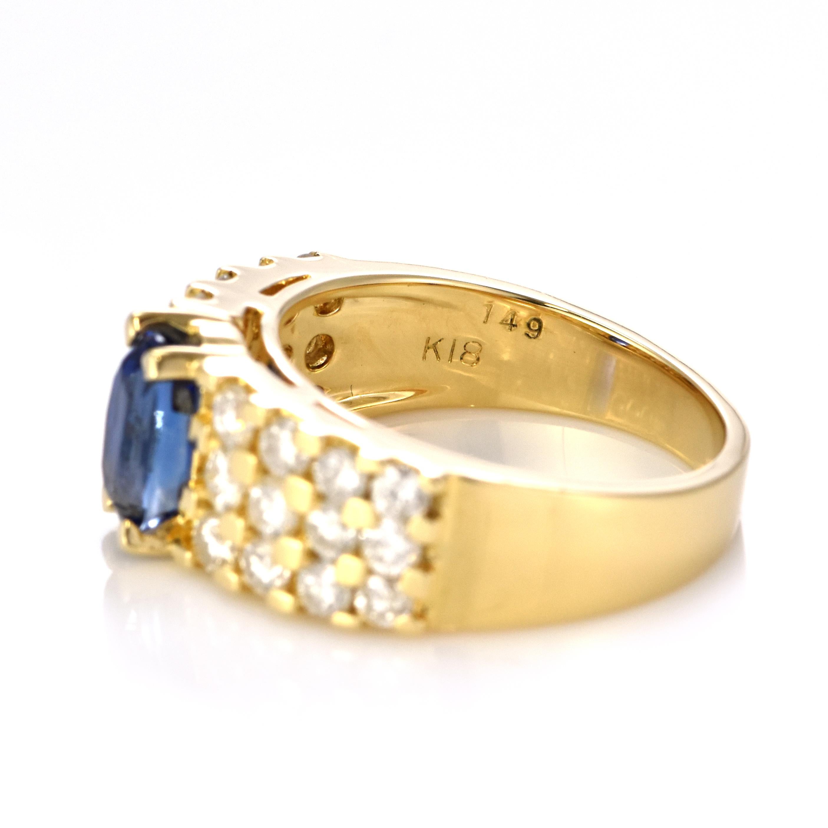 GIA Certified 1.49 Carat Burmese Sapphire and Diamond Ring Made in 18 Karat Gold For Sale 3