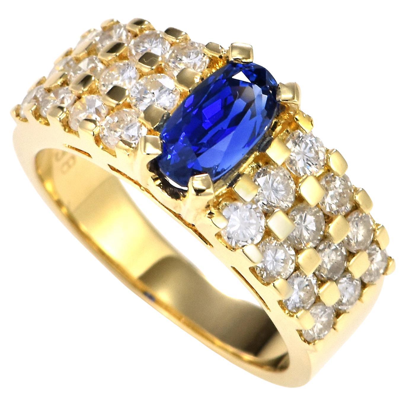 GIA Certified 1.49 Carat Burmese Sapphire and Diamond Ring Made in 18 Karat Gold For Sale