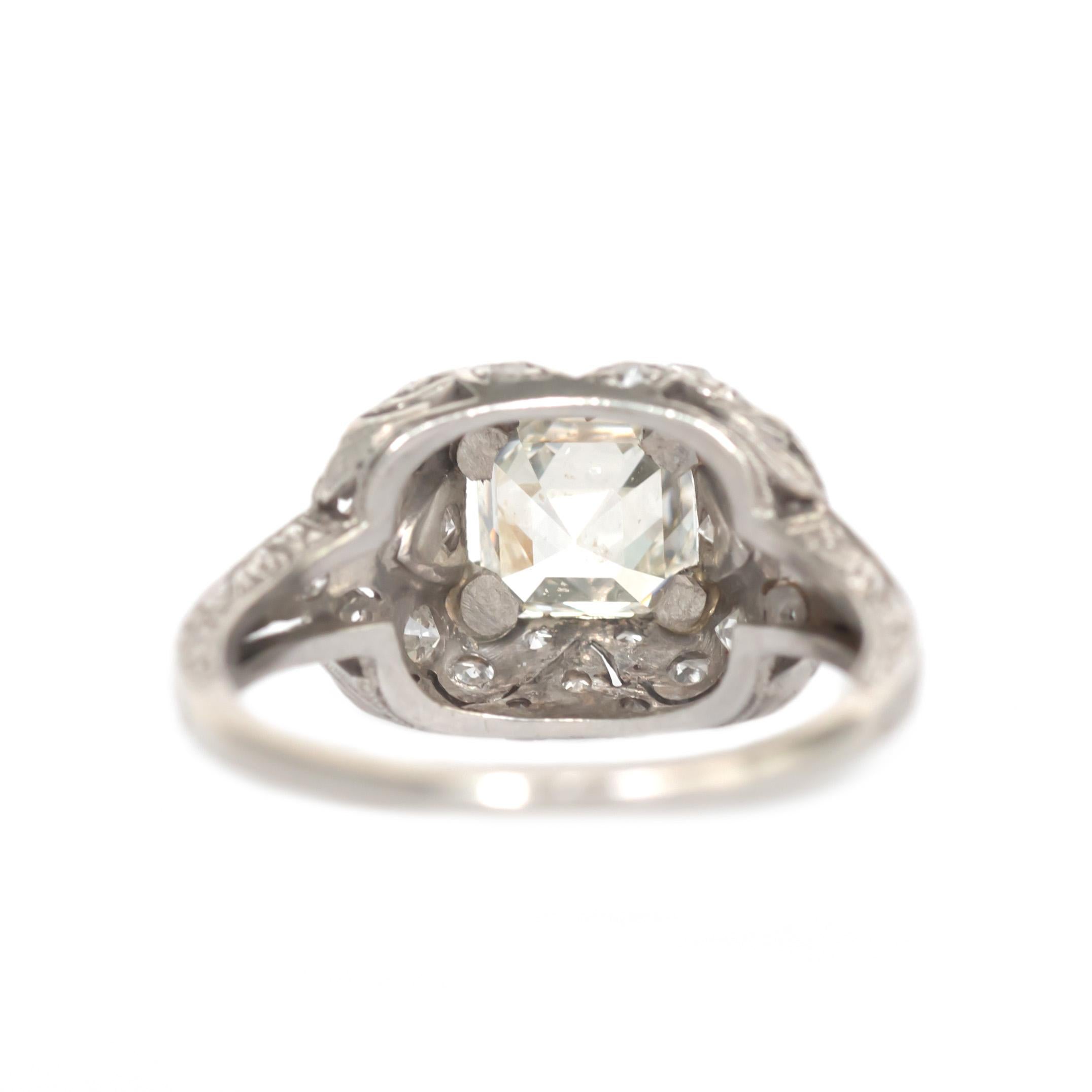 Art Deco GIA Certified 1.49 Carat Diamond Platinum Engagement Ring For Sale