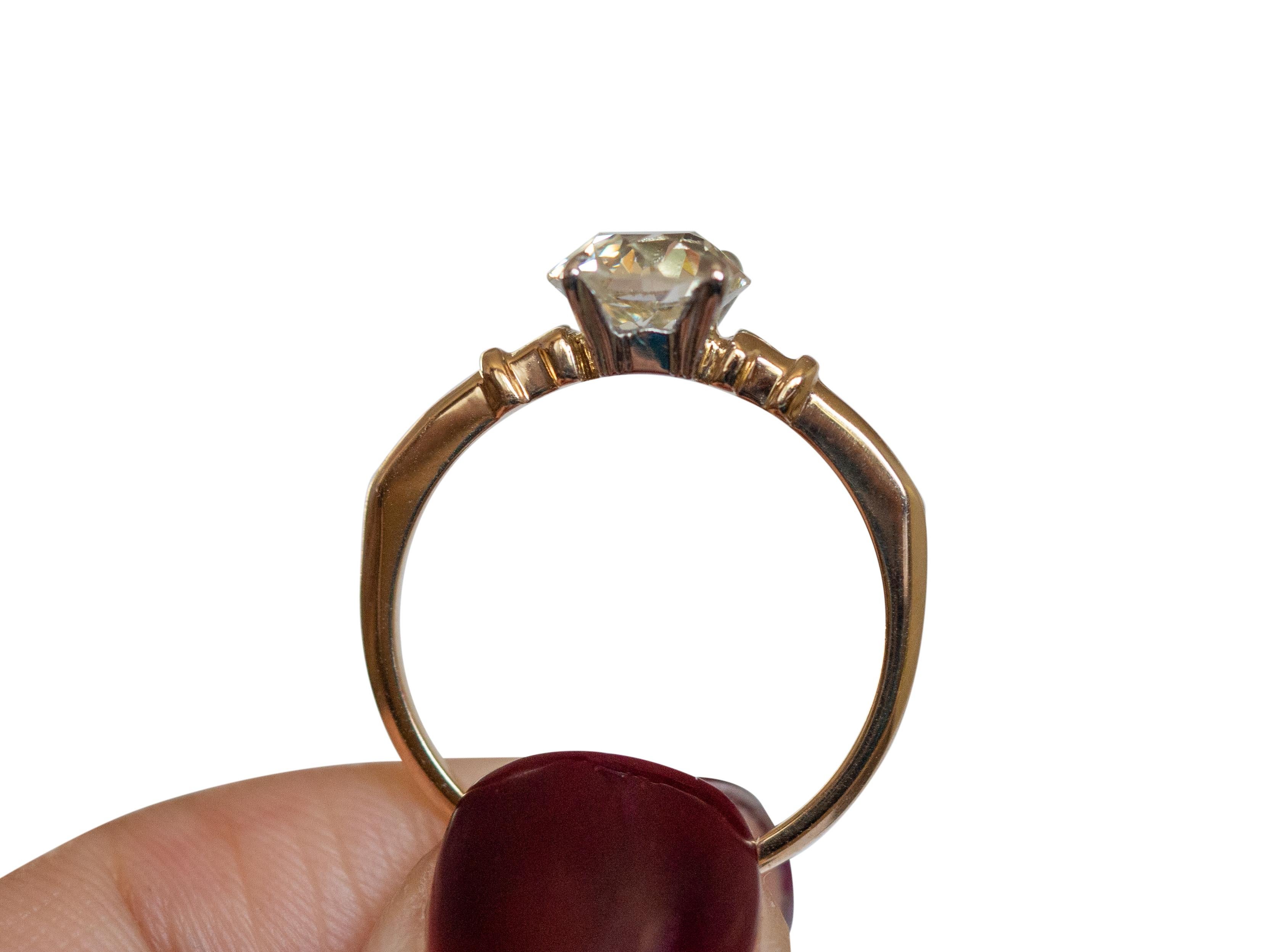 Art Deco GIA Certified 1.49 Carat Diamond Yellow Gold and Palladium Engagement Ring