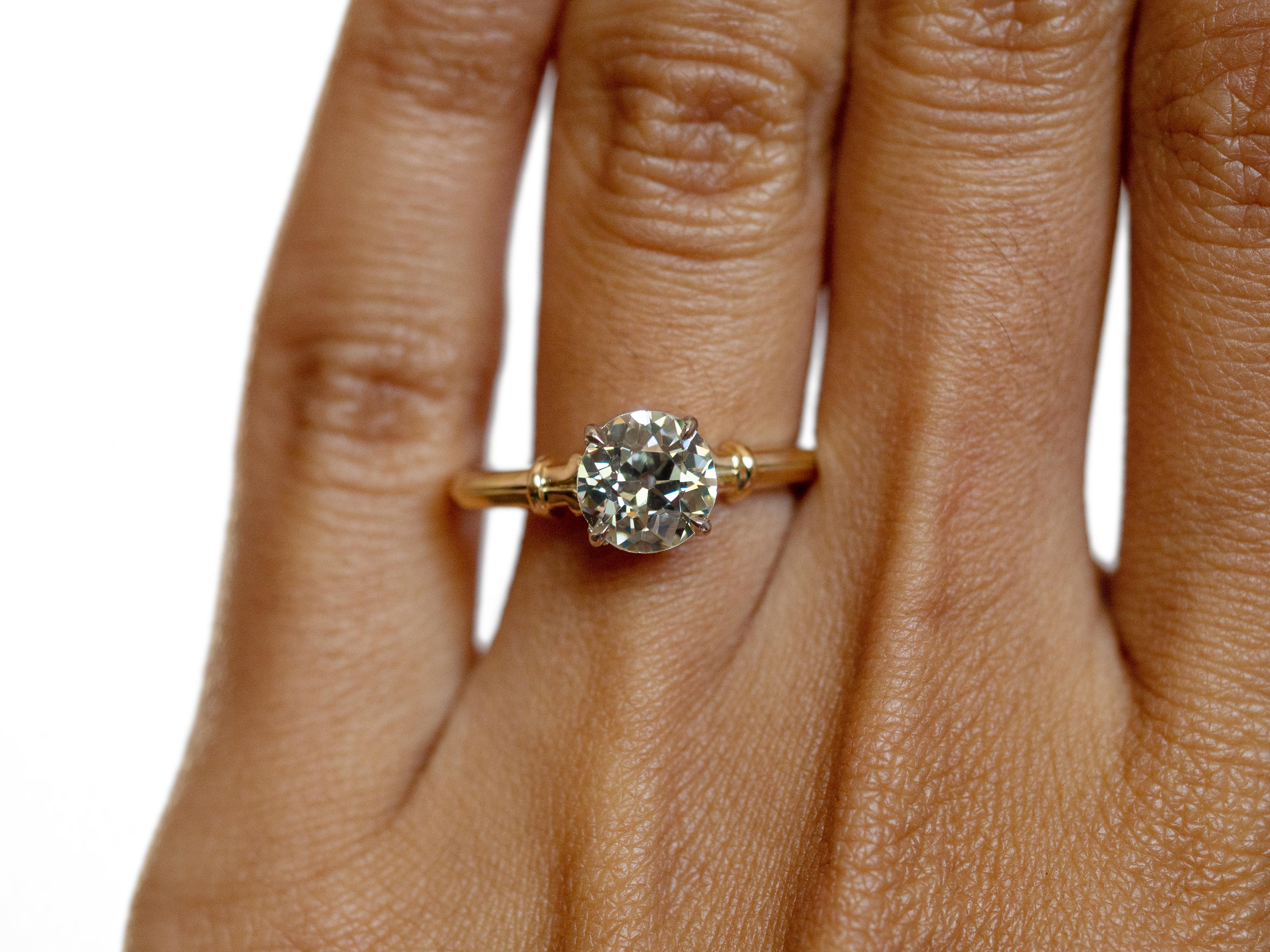 Old European Cut GIA Certified 1.49 Carat Diamond Yellow Gold and Palladium Engagement Ring