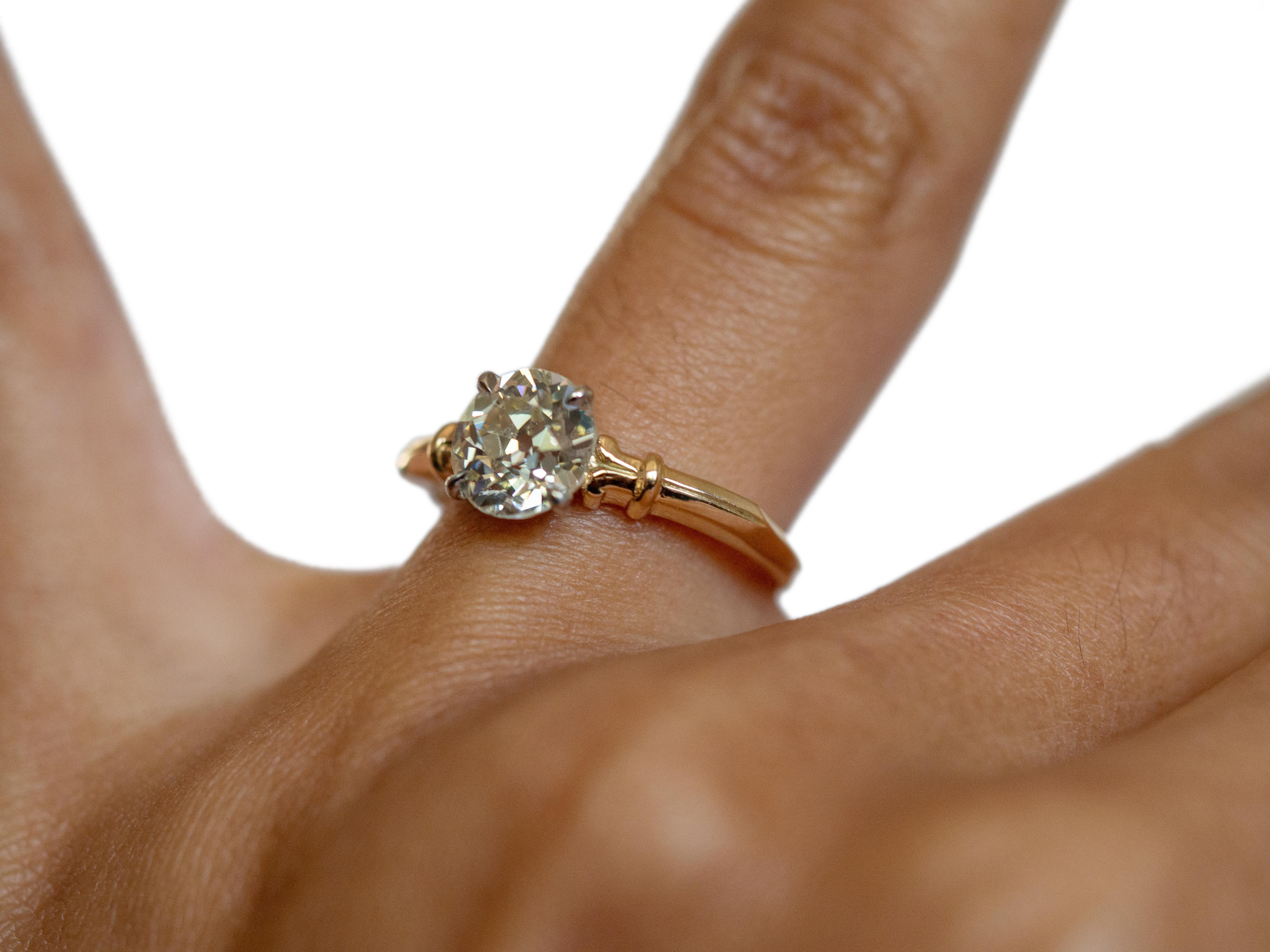 GIA Certified 1.49 Carat Diamond Yellow Gold and Palladium Engagement Ring In Good Condition In Atlanta, GA