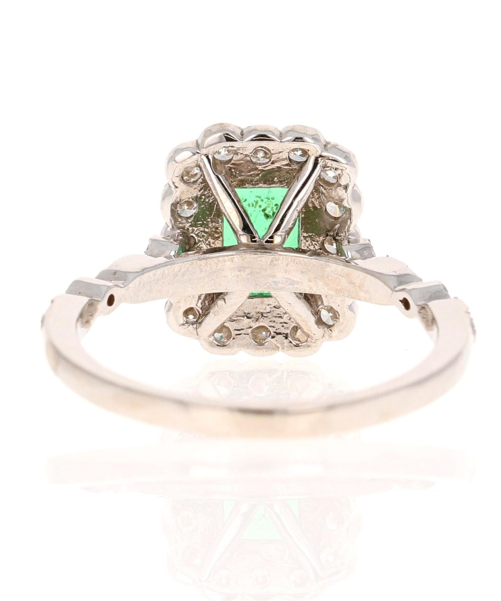 Emerald Cut GIA Certified 1.49 Carat Emerald Diamond White Gold Engagement Ring For Sale