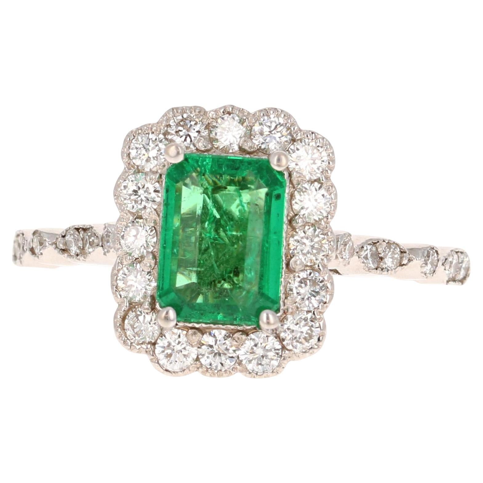 GIA Certified 1.49 Carat Emerald Diamond White Gold Engagement Ring