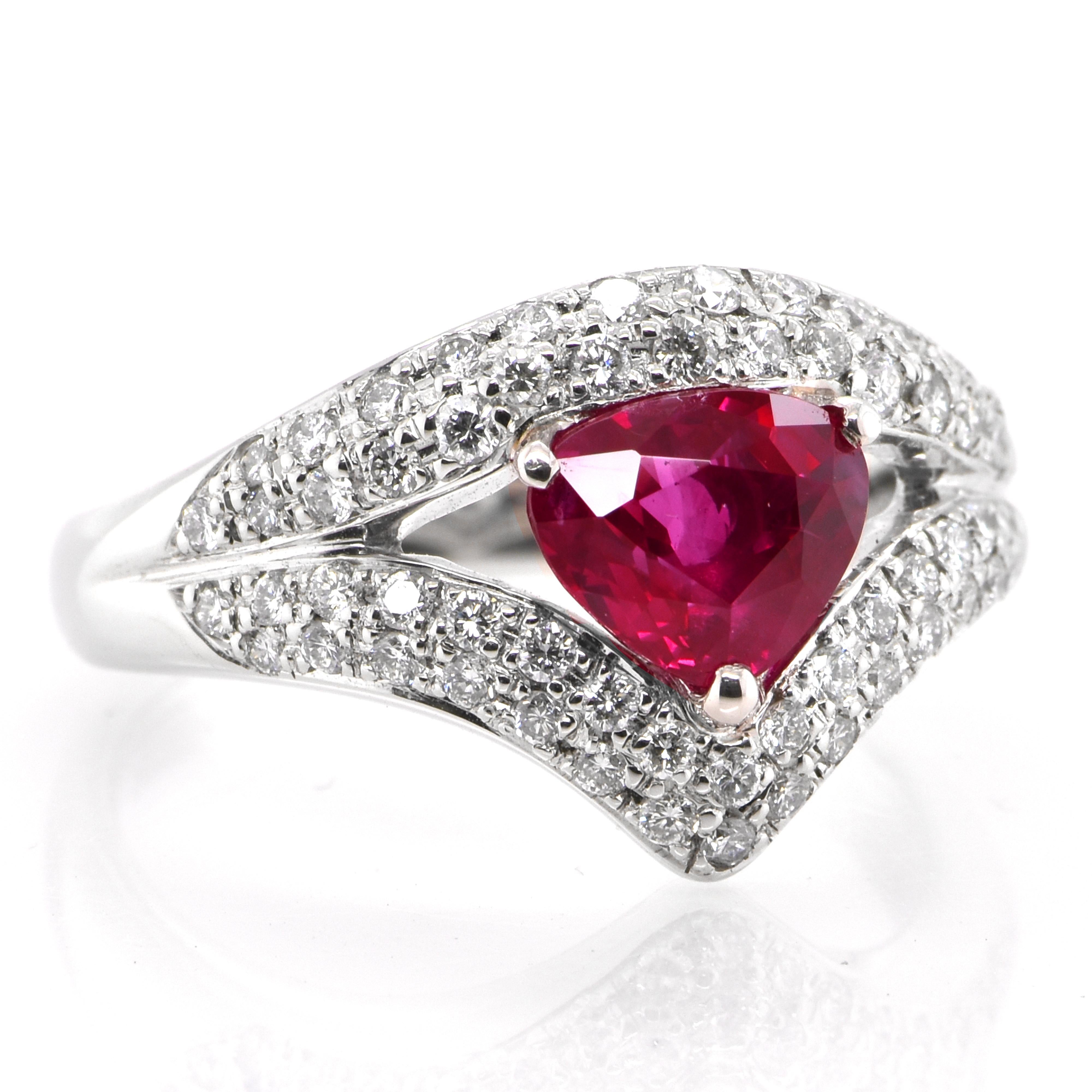Modern GIA Certified 1.49 Carat Natural Burmese Ruby and Diamond Ring set in Platinum For Sale
