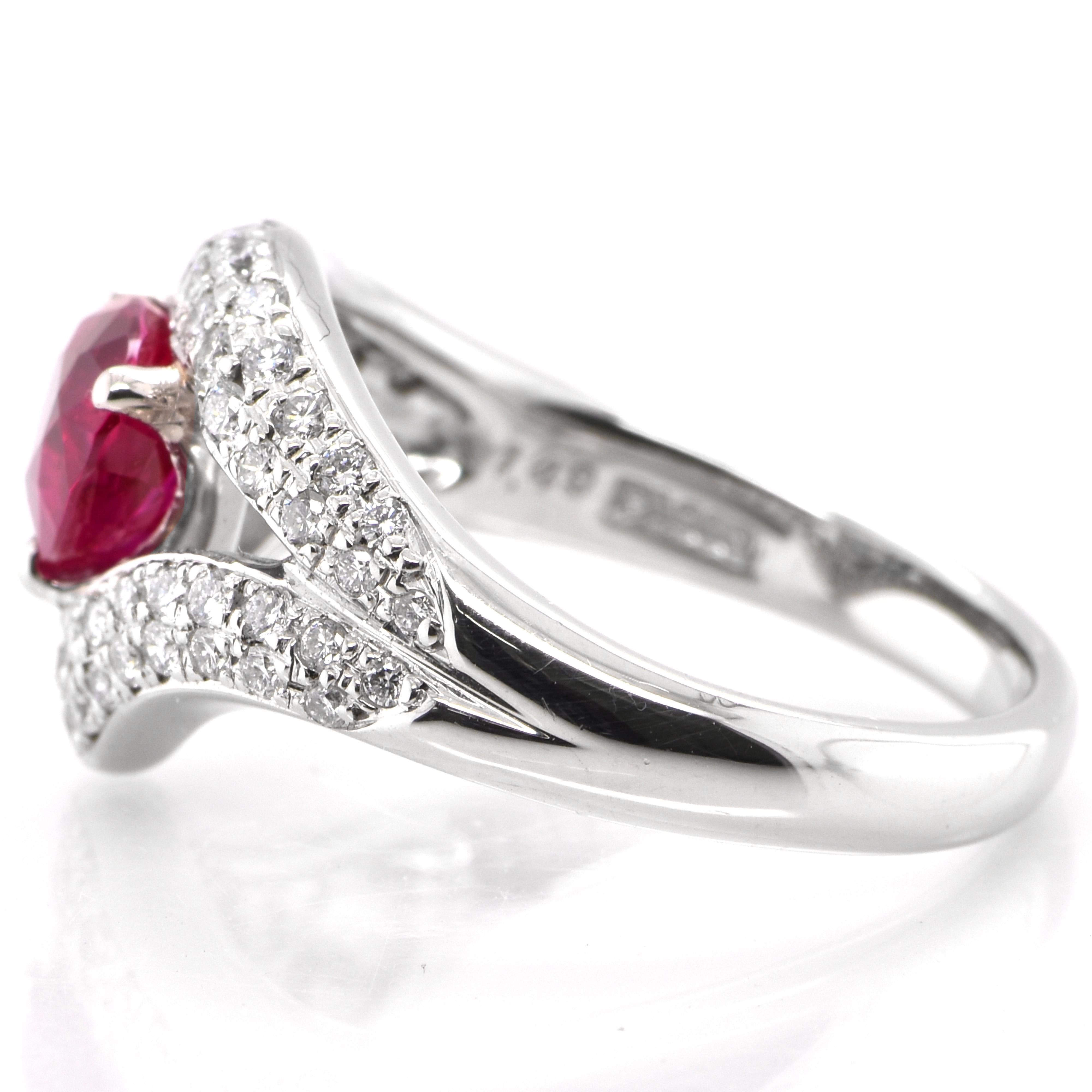 Trillion Cut GIA Certified 1.49 Carat Natural Burmese Ruby and Diamond Ring set in Platinum For Sale