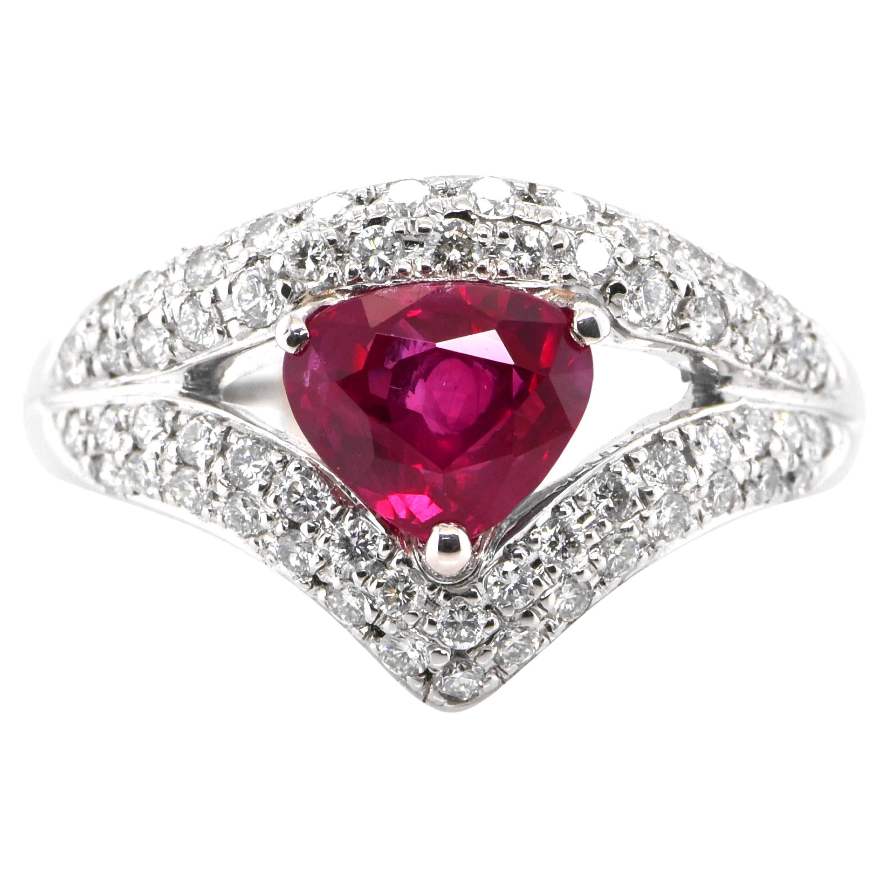 GIA Certified 1.49 Carat Natural Burmese Ruby and Diamond Ring set in Platinum For Sale