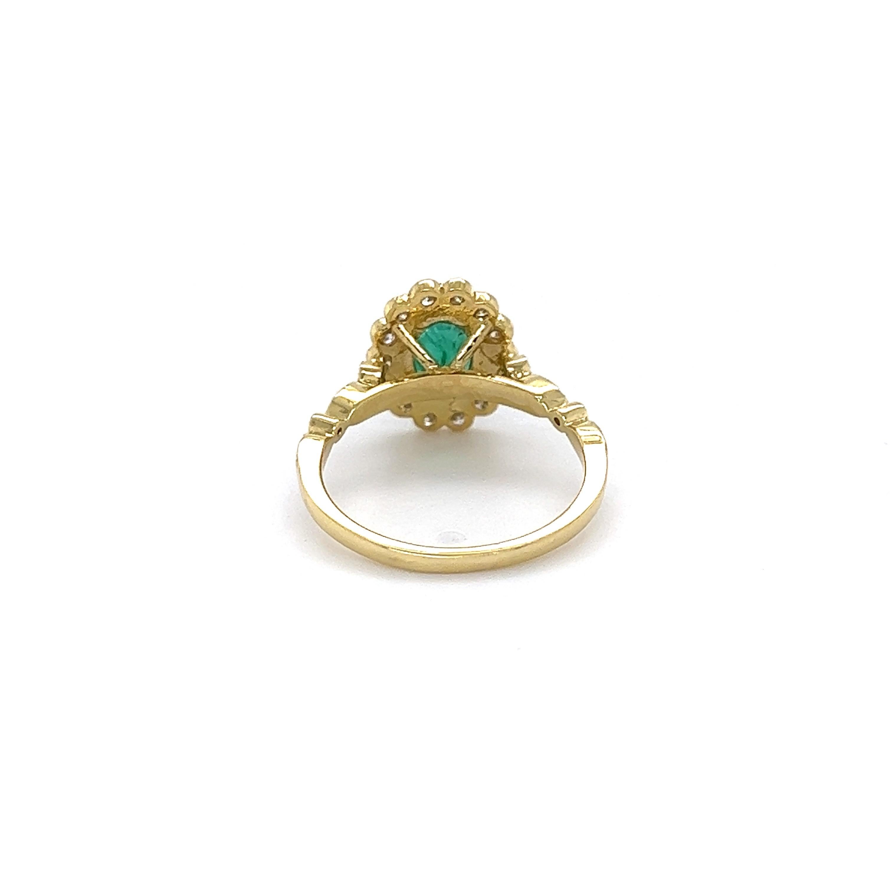 Oval Cut GIA Certified 1.49 Carat Natural Emerald Diamond Yellow Gold Engagement Ring For Sale