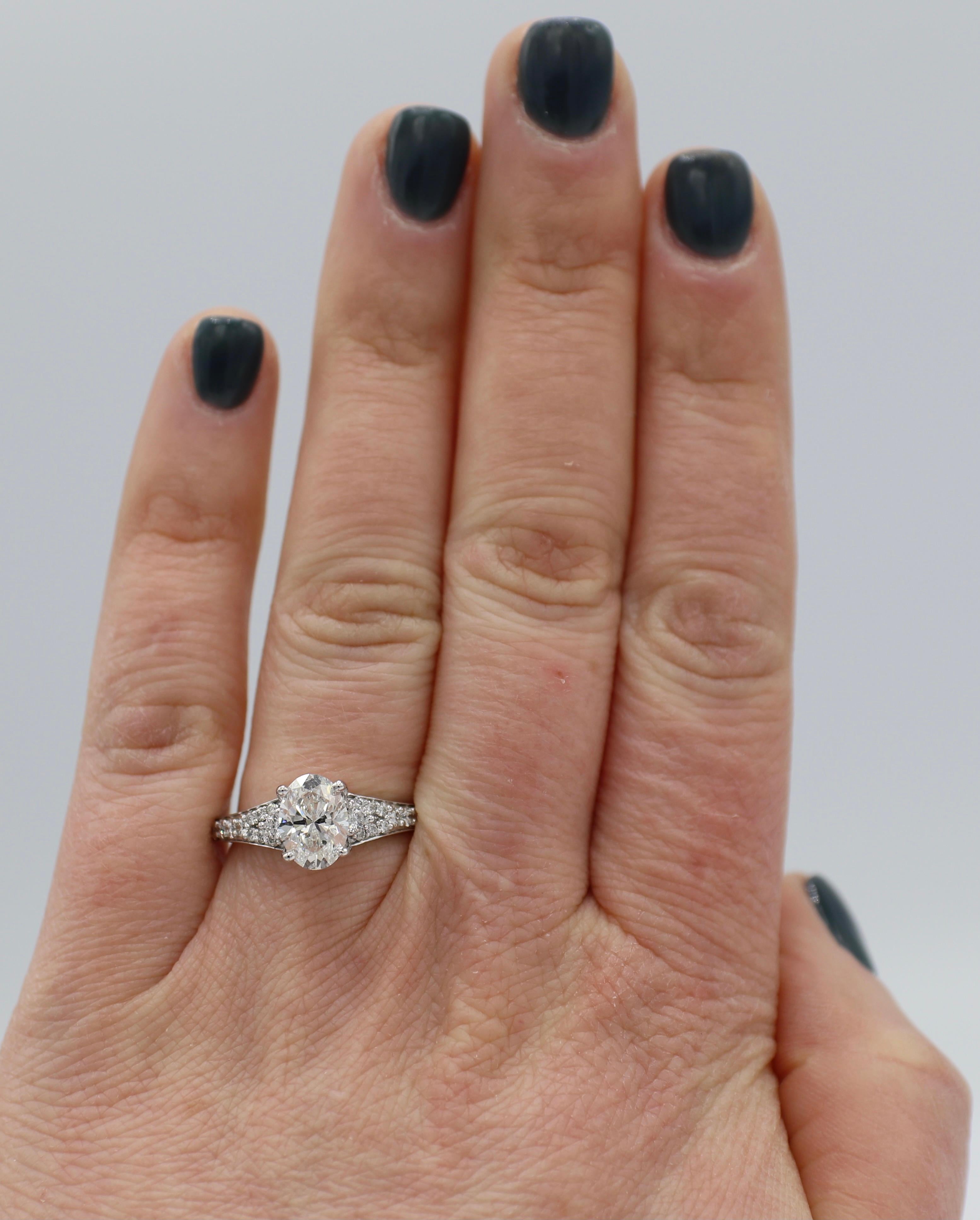 Modern GIA Certified 1.49 Carat Oval 14 Karat White Gold Pave Diamond Engagement Ring