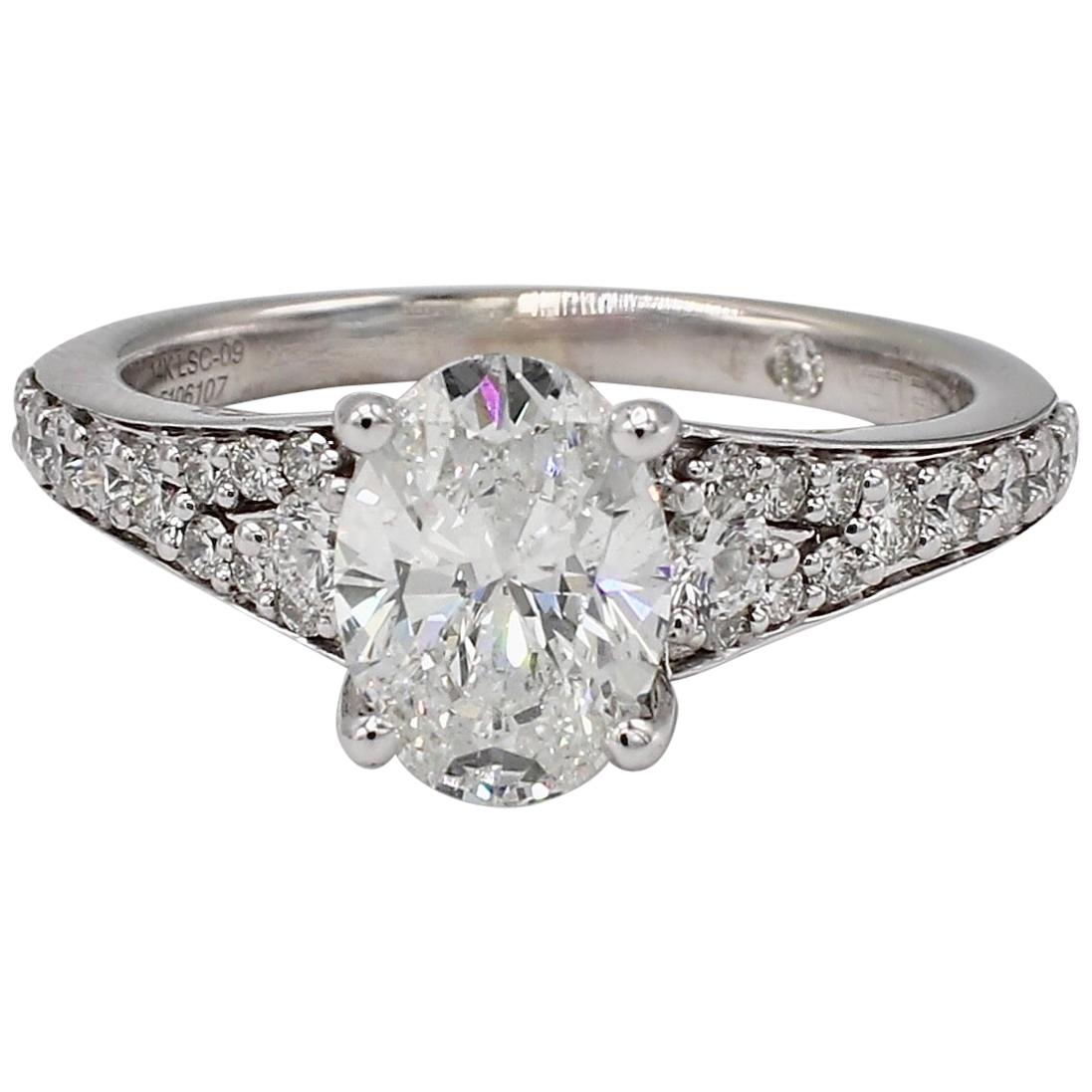 1.49 Carat 18 Karat White Gold Cathedral Pave Setting Engagement Ring