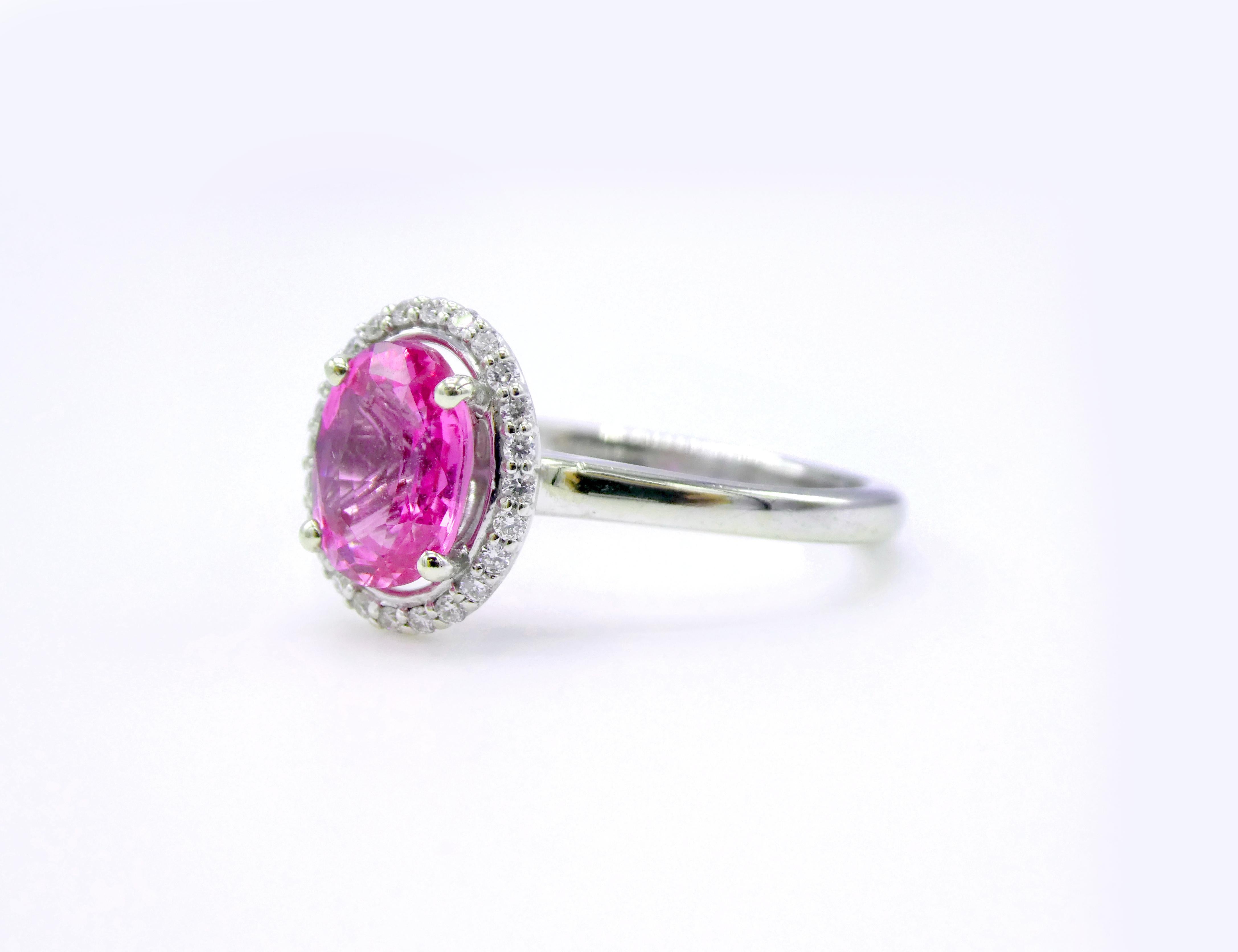 Contemporary GIA Certified 1.49 Carat Oval Pink Sapphire and Diamond Cocktail Ring