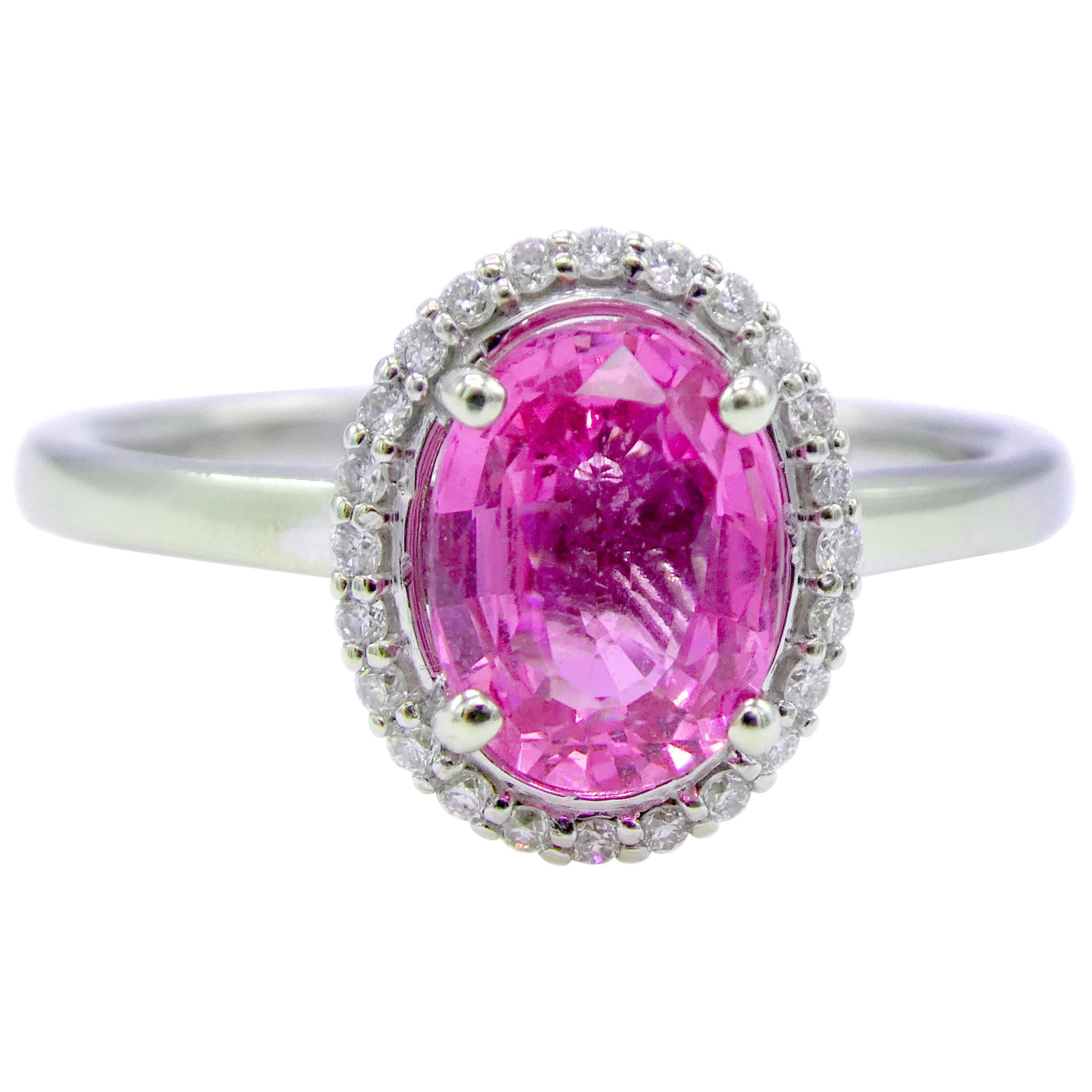 GIA Certified 1.49 Carat Oval Pink Sapphire and Diamond Cocktail Ring