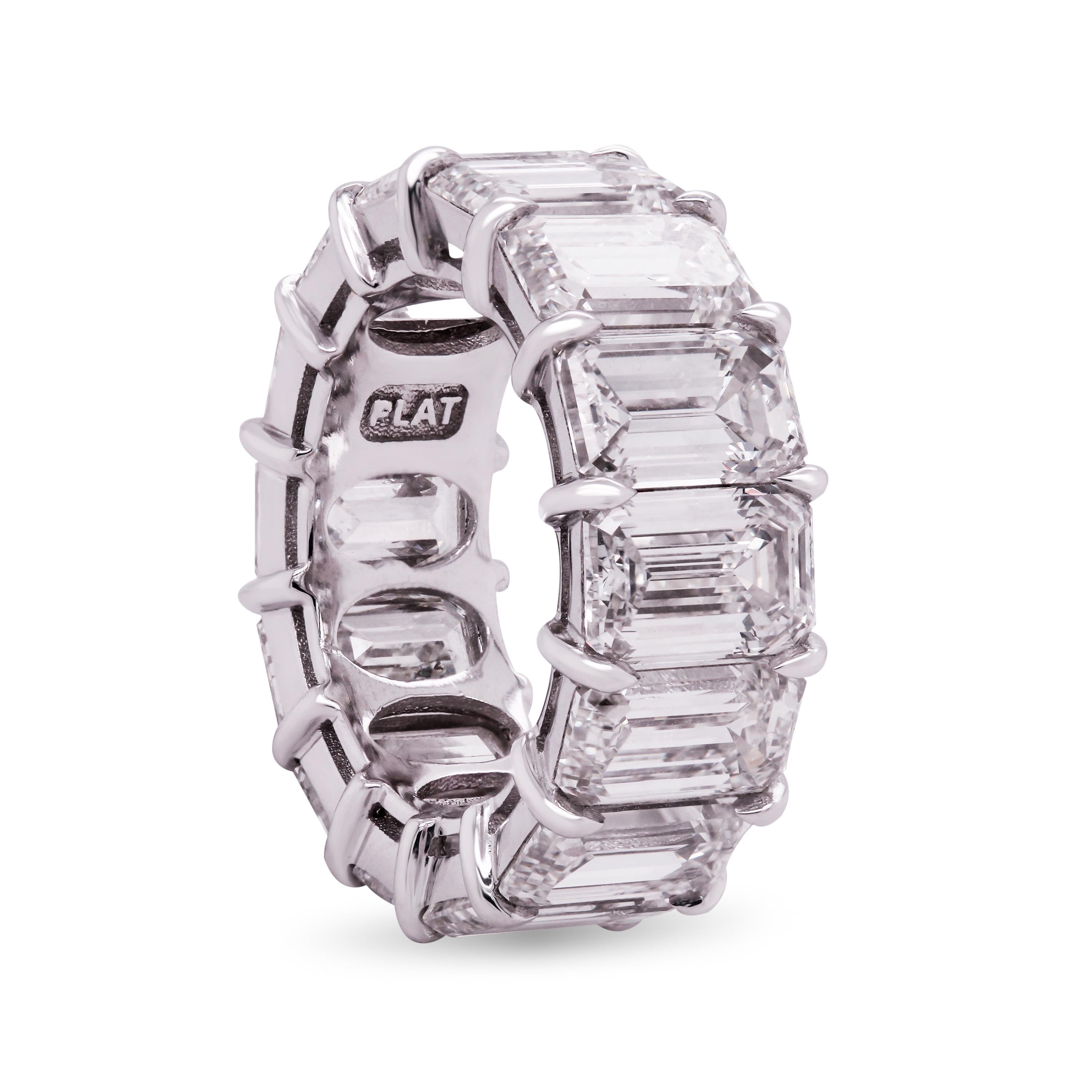 GIA Certified 14.95ct. Emerald Cut Diamonds Platinum Sharing Prong Eternity Band In New Condition For Sale In Boca Raton, FL