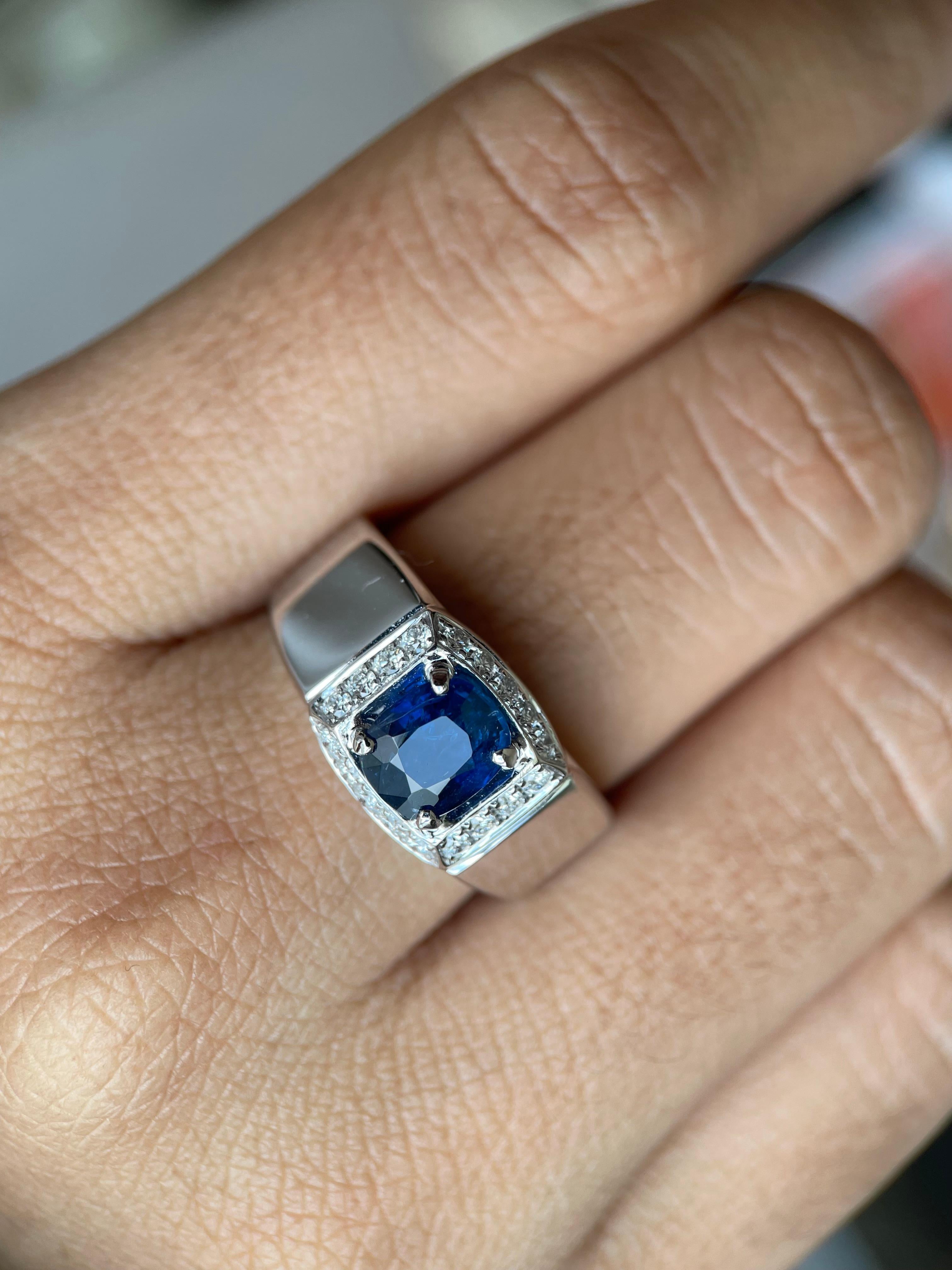 GIA certified 1.4Ct Burma No Heat Blue Sapphire Ring with Natural Diamonds 6
