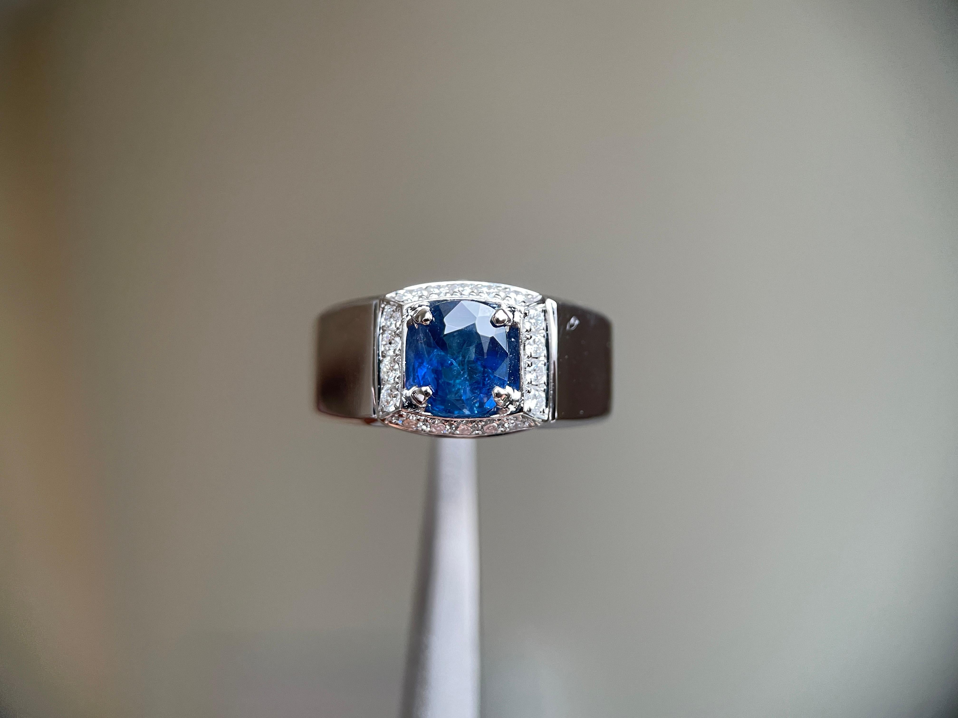 Art Deco GIA certified 1.4Ct Burma No Heat Blue Sapphire Ring with Natural Diamonds