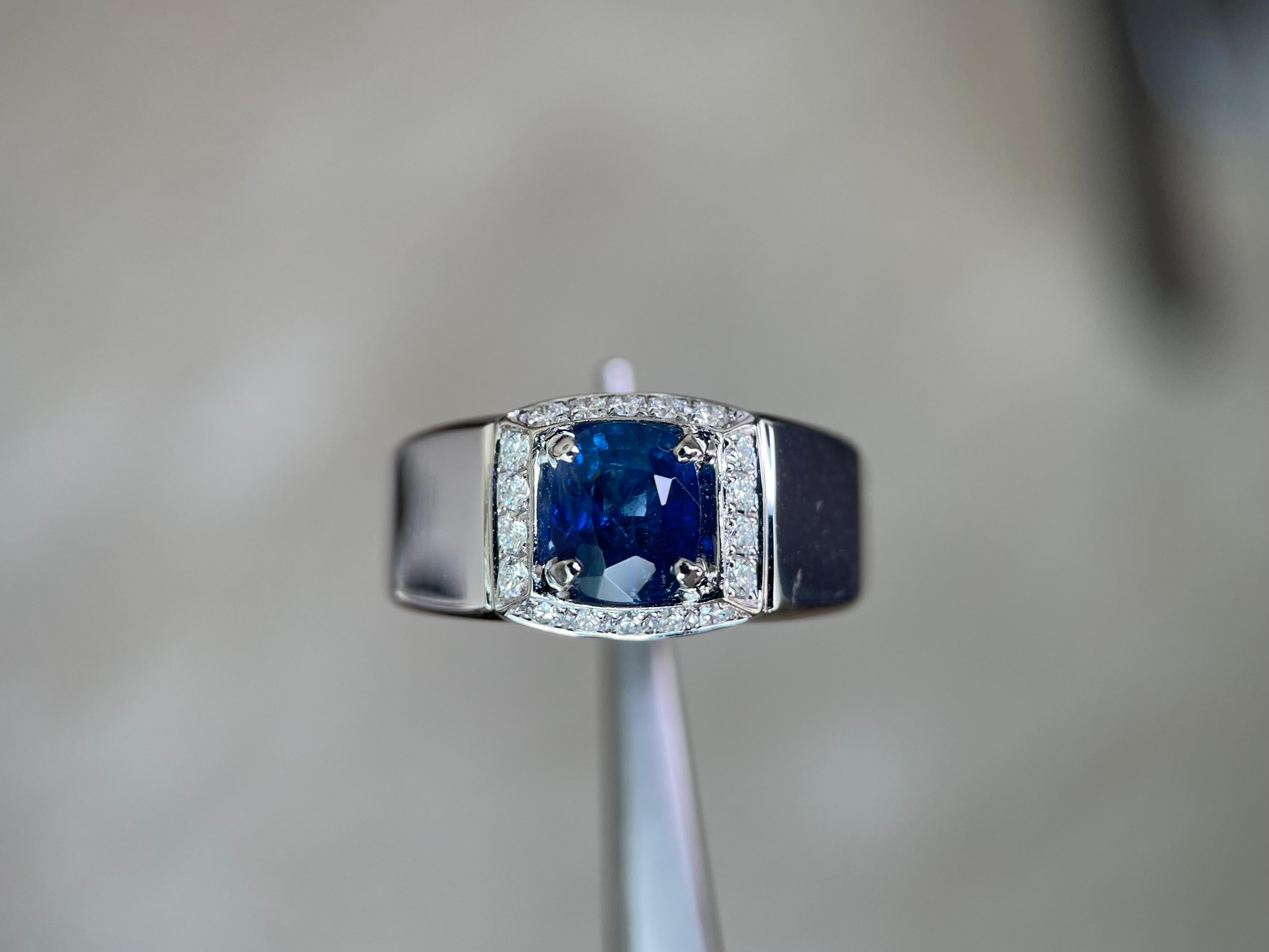 GIA certified 1.4Ct Burma No Heat Blue Sapphire Ring with Natural Diamonds 1