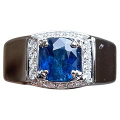GIA certified 1.4Ct Burma No Heat Blue Sapphire Ring with Natural Diamonds