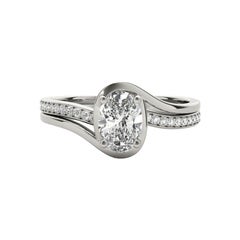 GIA Certified 1.4ct Oval Curved Halo Split Band Pave Platinum Diamond Ring