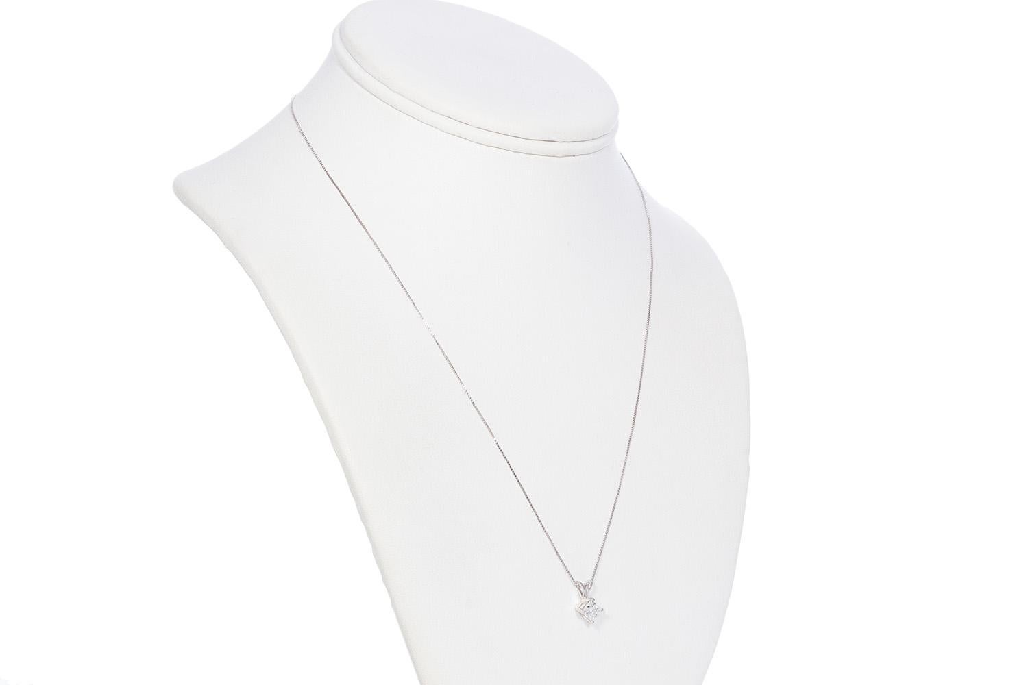 Princess Cut GIA Certified 14 Karat E/VVS2 White Gold and Princess Diamond Pendant Necklace