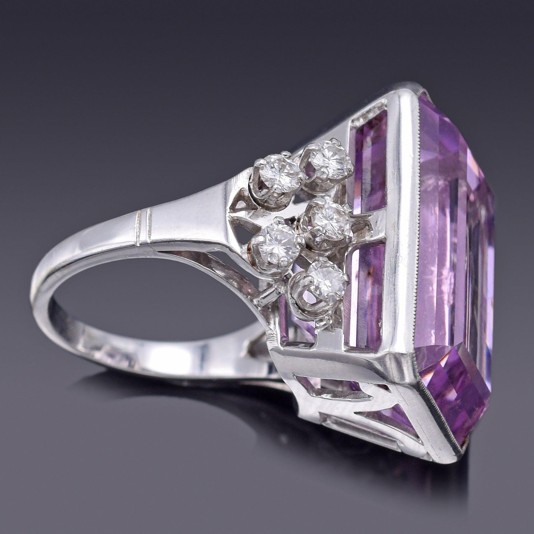 GIA-zertifizierter 14K Gold 30,50 Karat Kunzit & 0,80 TCW Diamant-Cocktailring 13,21 G im Angebot 2