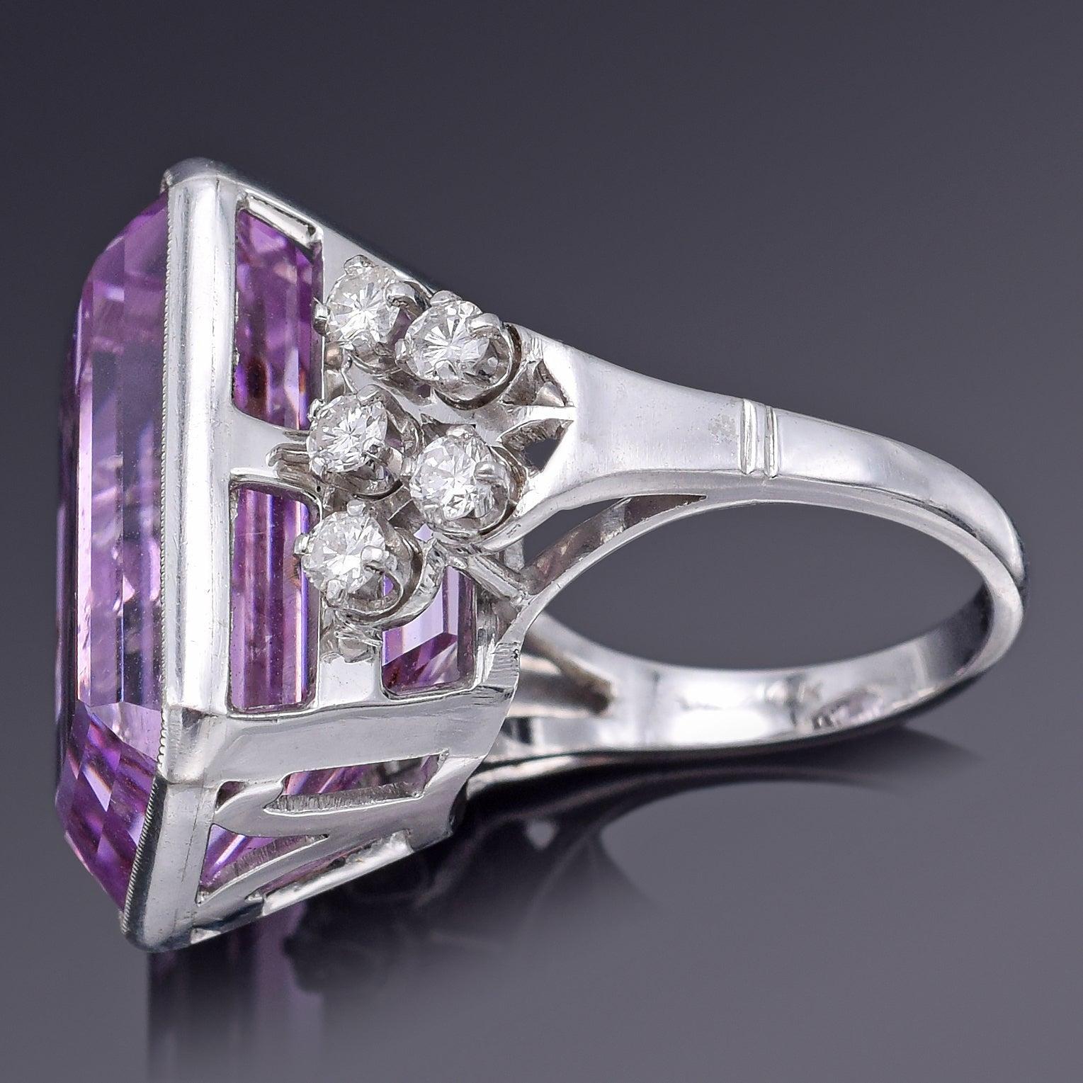 GIA-zertifizierter 14K Gold 30,50 Karat Kunzit & 0,80 TCW Diamant-Cocktailring 13,21 G im Angebot 3