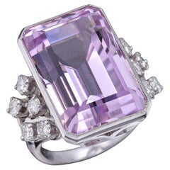 Bague cocktail en or 14 carats certifiée GIA, kunzite 30,50 carats et diamants 0,80 carat TCW 13,21 G