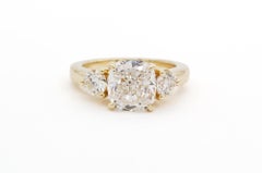 GIA Certified 14k Gold Diamond Three Stone Cushion Engagement Ring 3.60ctw