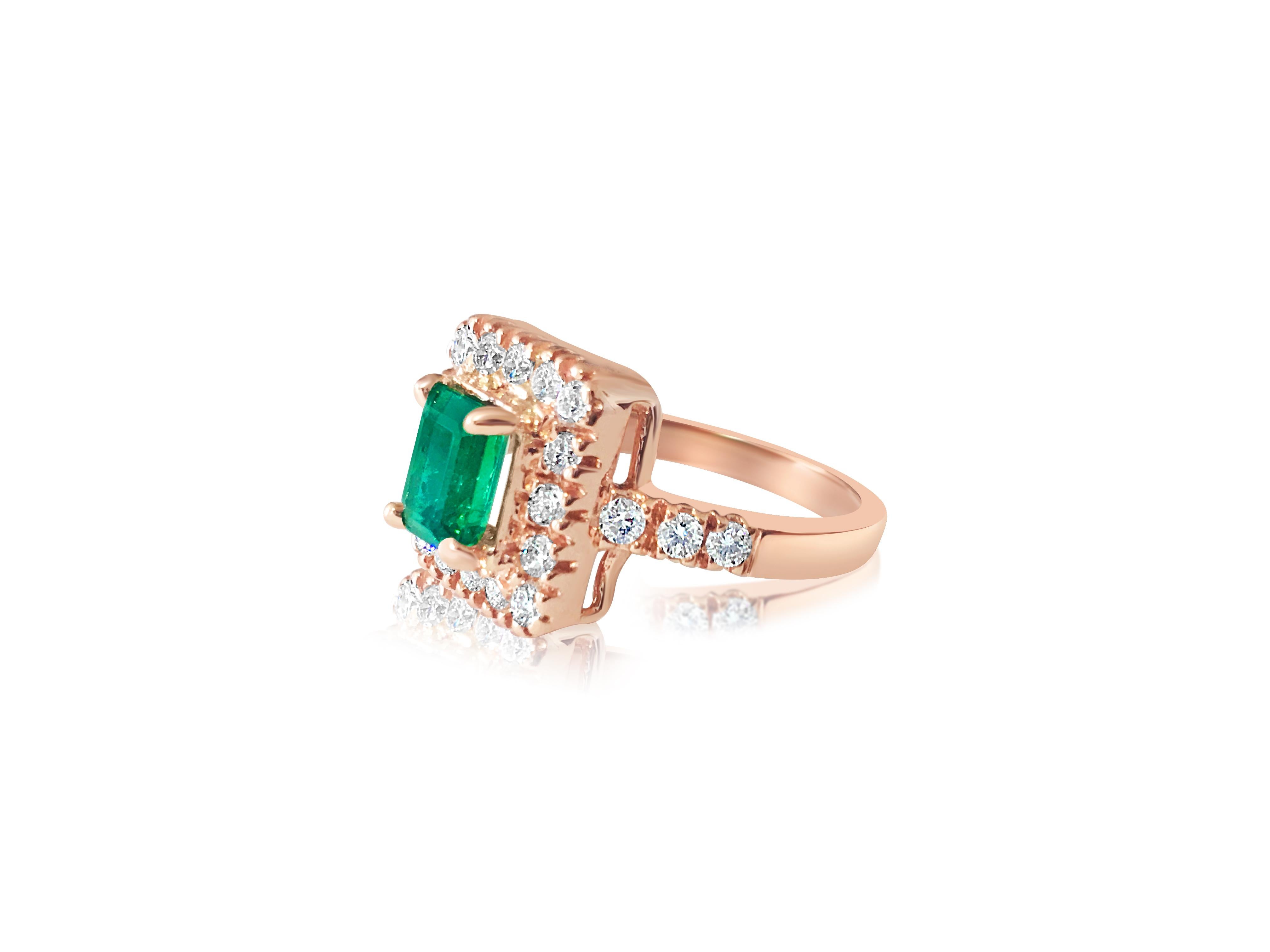 Emerald Cut GIA certified, 14K Gold Emerald & Diamond Ring For Sale