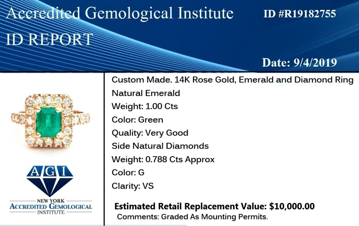 GIA certified, 14K Gold Emerald & Diamond Ring For Sale 2