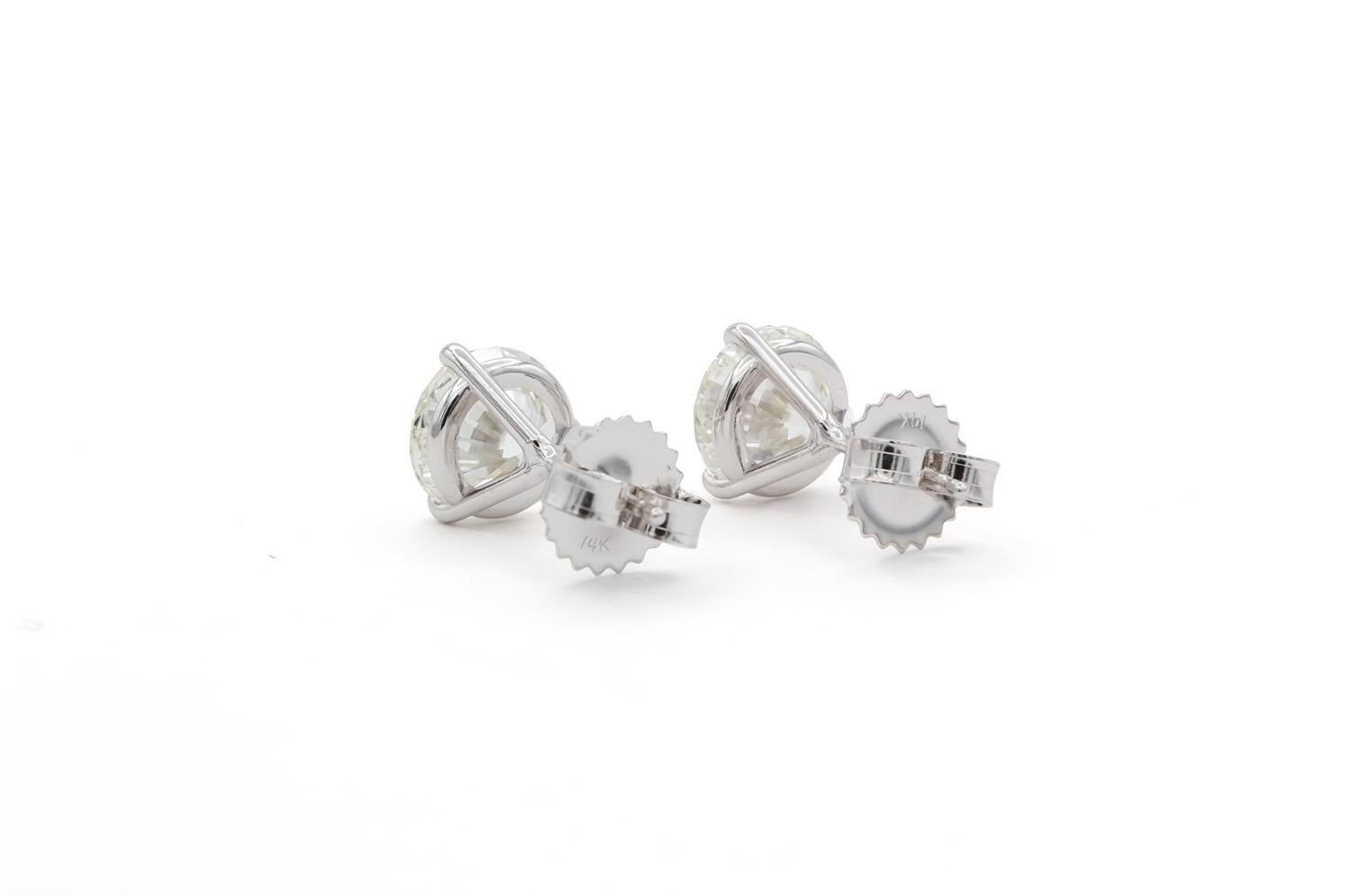 GIA Certified 14k Natural Round Brilliant Diamond Martini Stud Earrings 3.04ctw 4