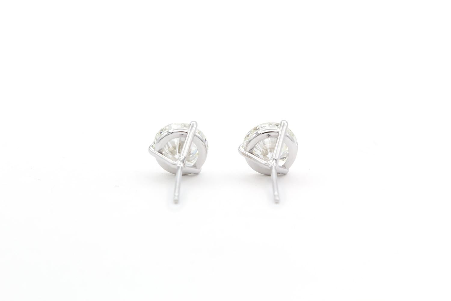 Round Cut GIA Certified 14k Natural Round Brilliant Diamond Martini Stud Earrings 3.04ctw