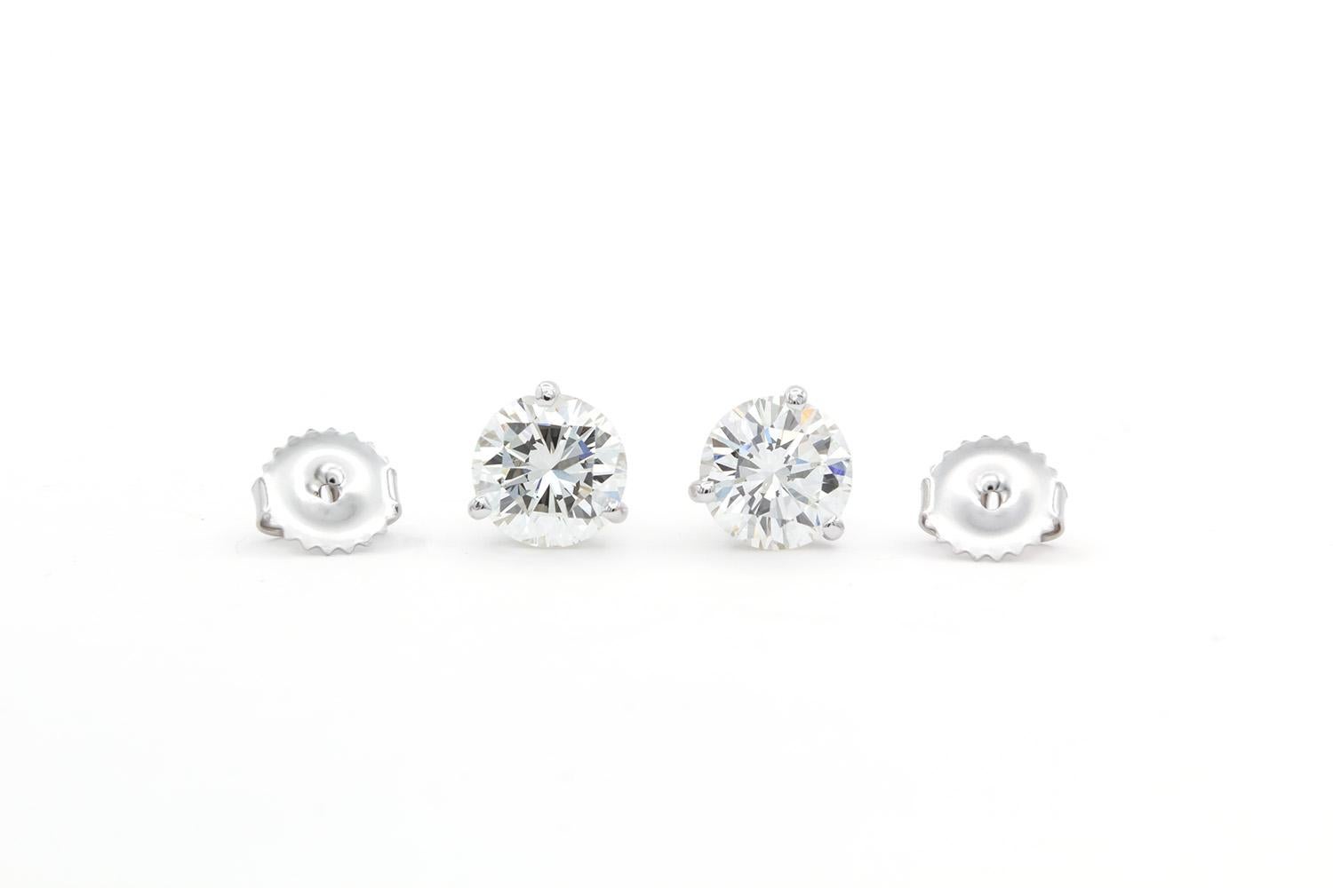 Women's GIA Certified 14k Natural Round Brilliant Diamond Martini Stud Earrings 3.04ctw