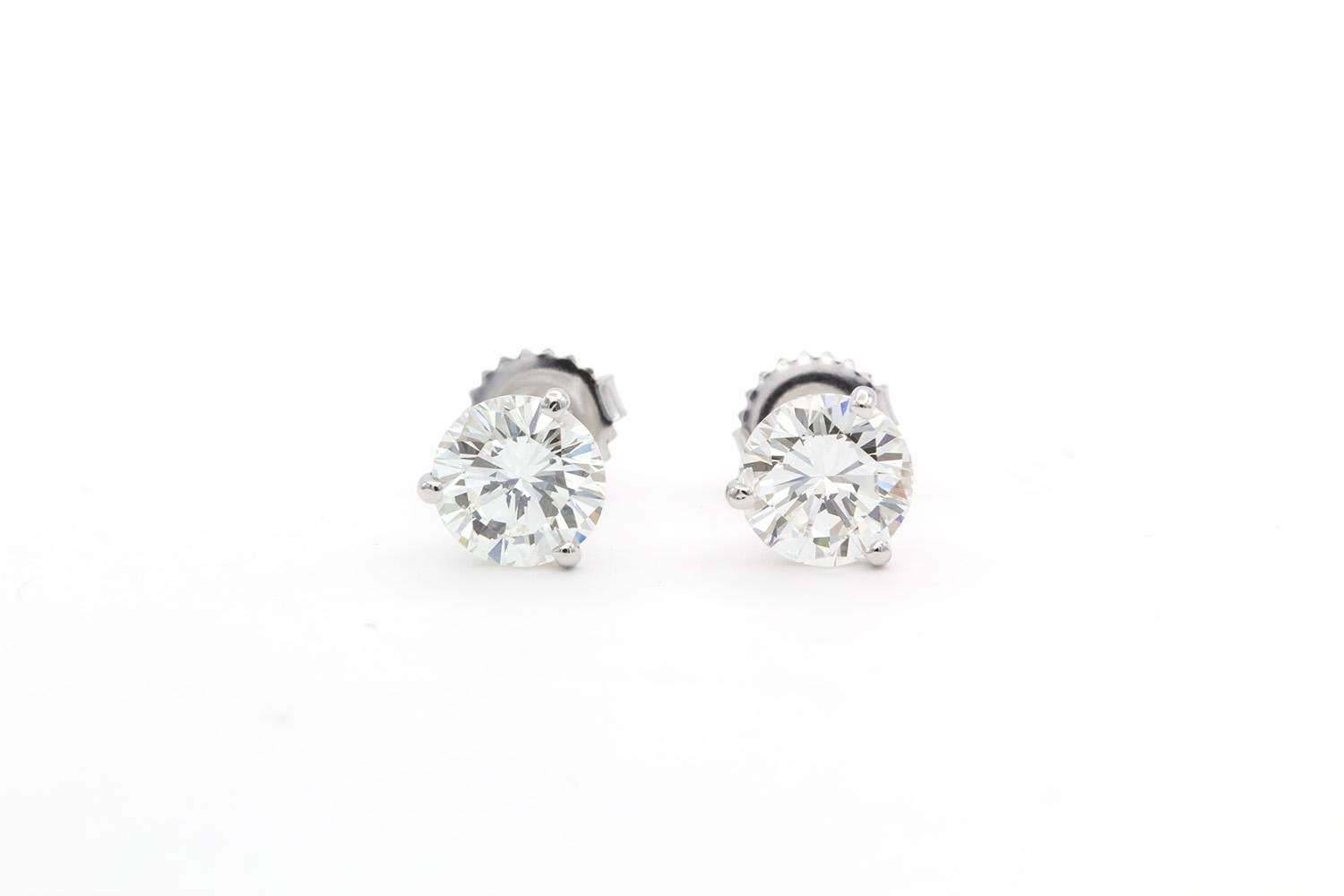 GIA Certified 14k Natural Round Brilliant Diamond Martini Stud Earrings 3.04ctw 1