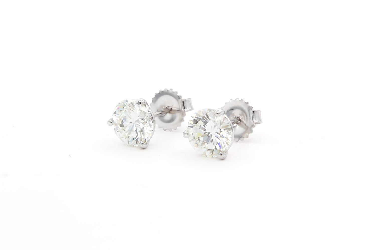 GIA Certified 14k Natural Round Brilliant Diamond Martini Stud Earrings 3.04ctw 2