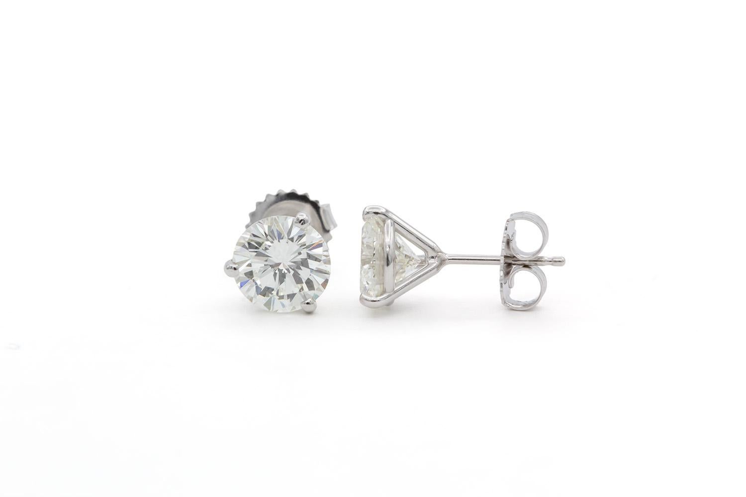 GIA Certified 14k Natural Round Brilliant Diamond Martini Stud Earrings 3.04ctw 3