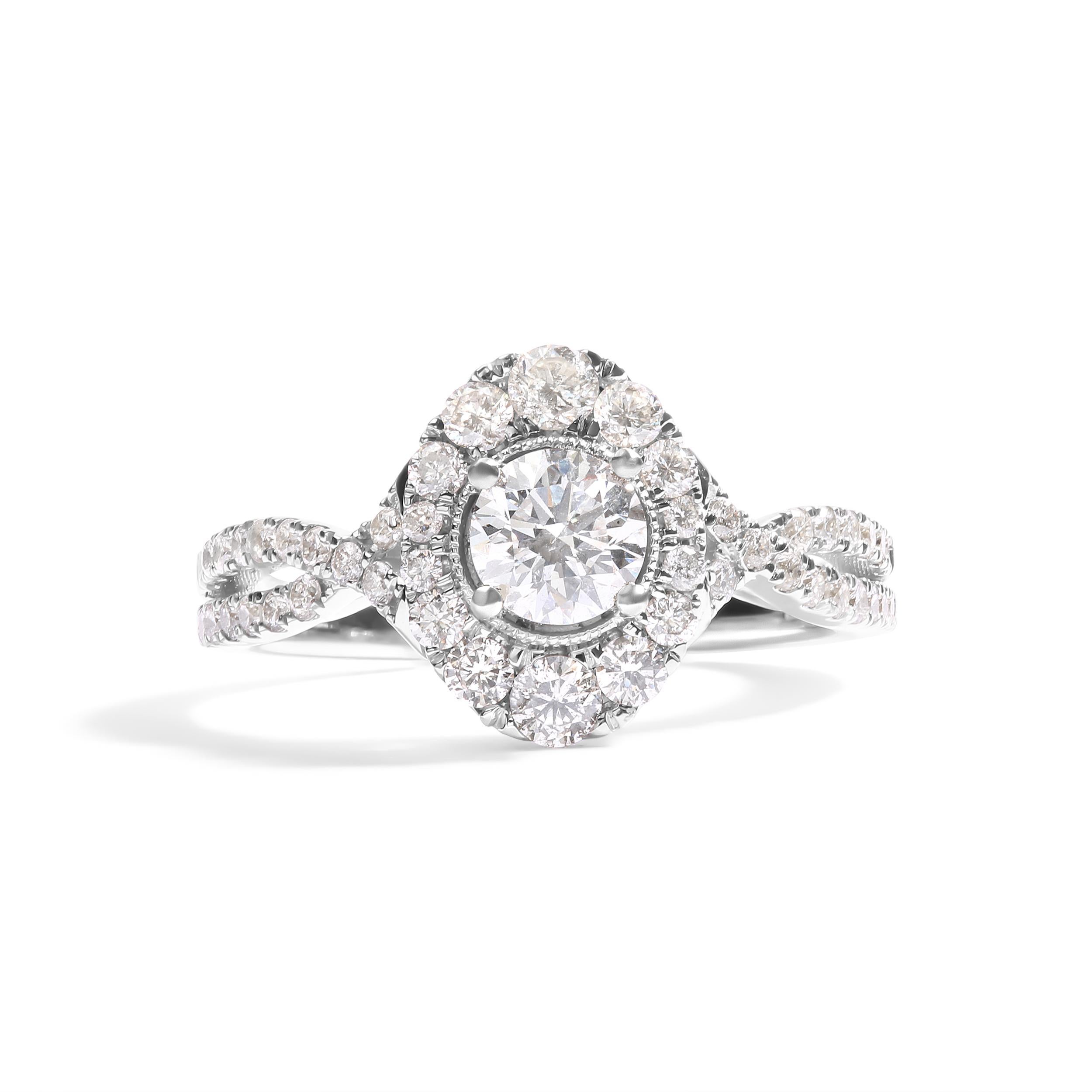 GIA zertifiziert 14k Weißgold 1 1/5 Cttw Diamant Oval Halo geformt Verlobungsring (Rundschliff)