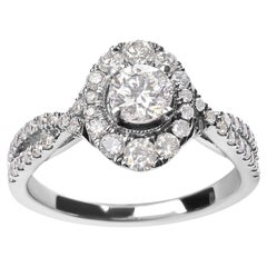 GIA Certified 14k White Gold 1 1/5 Cttw Diamond Oval Halo Shaped Engagement Ring
