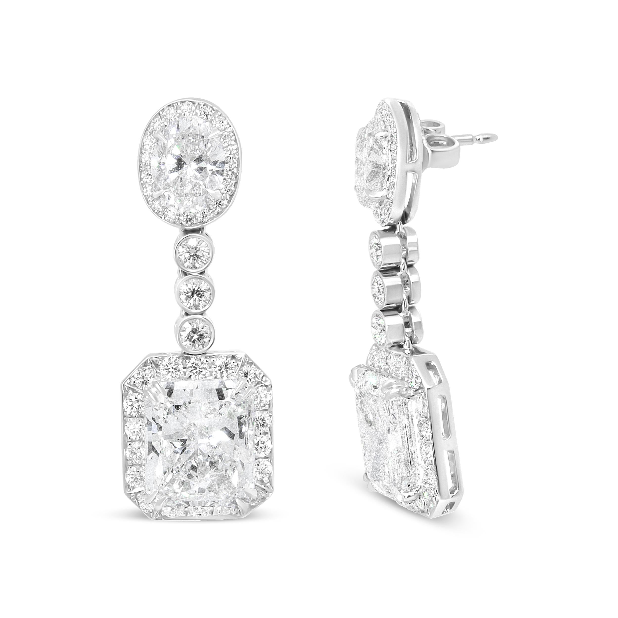 Contemporary GIA Certified 14K White Gold 11.30 Carat Diamond Drop and Dangle Earrings