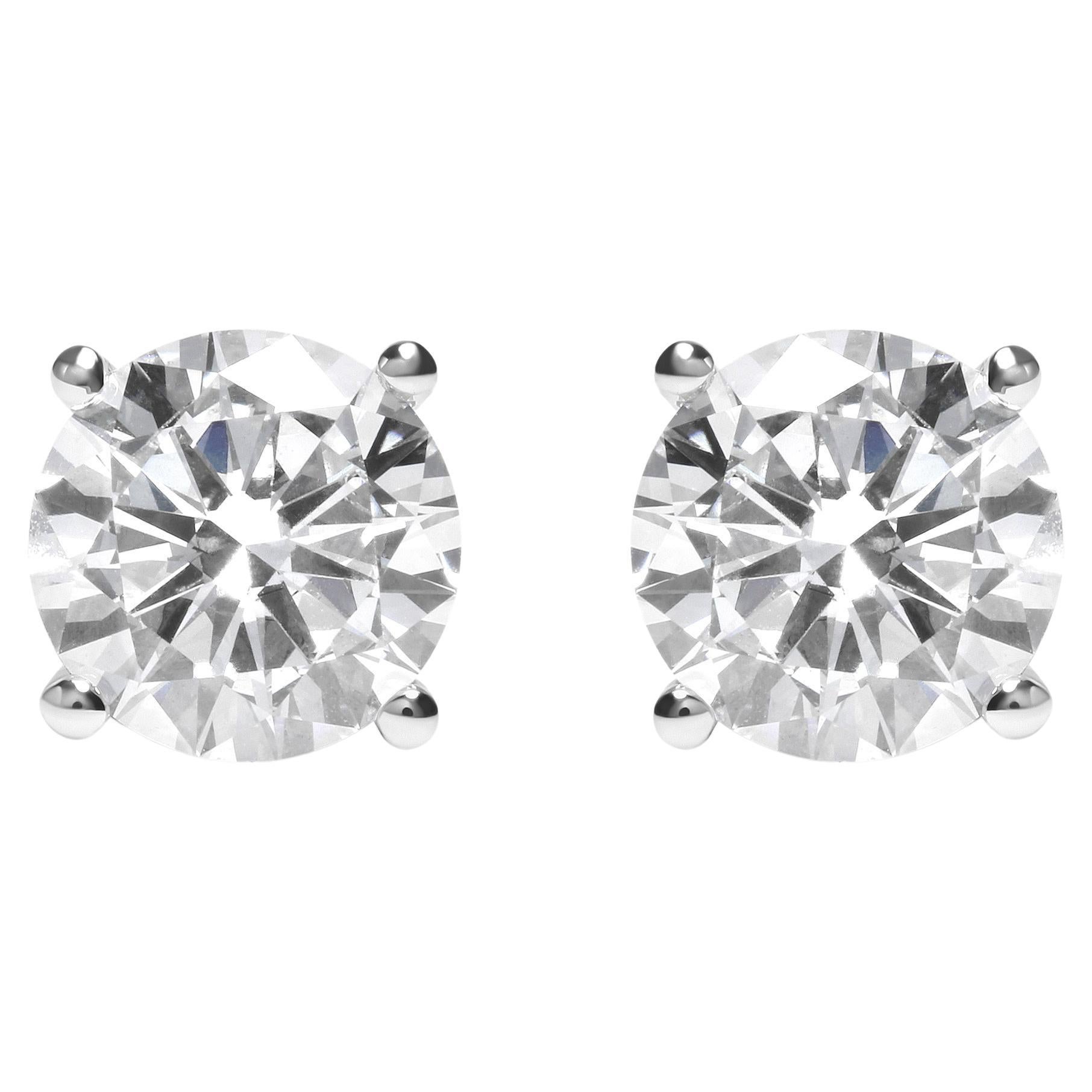 Clous d'oreilles solitaires en or blanc 14 carats certifiés GIA avec diamants de 6,0 carats
