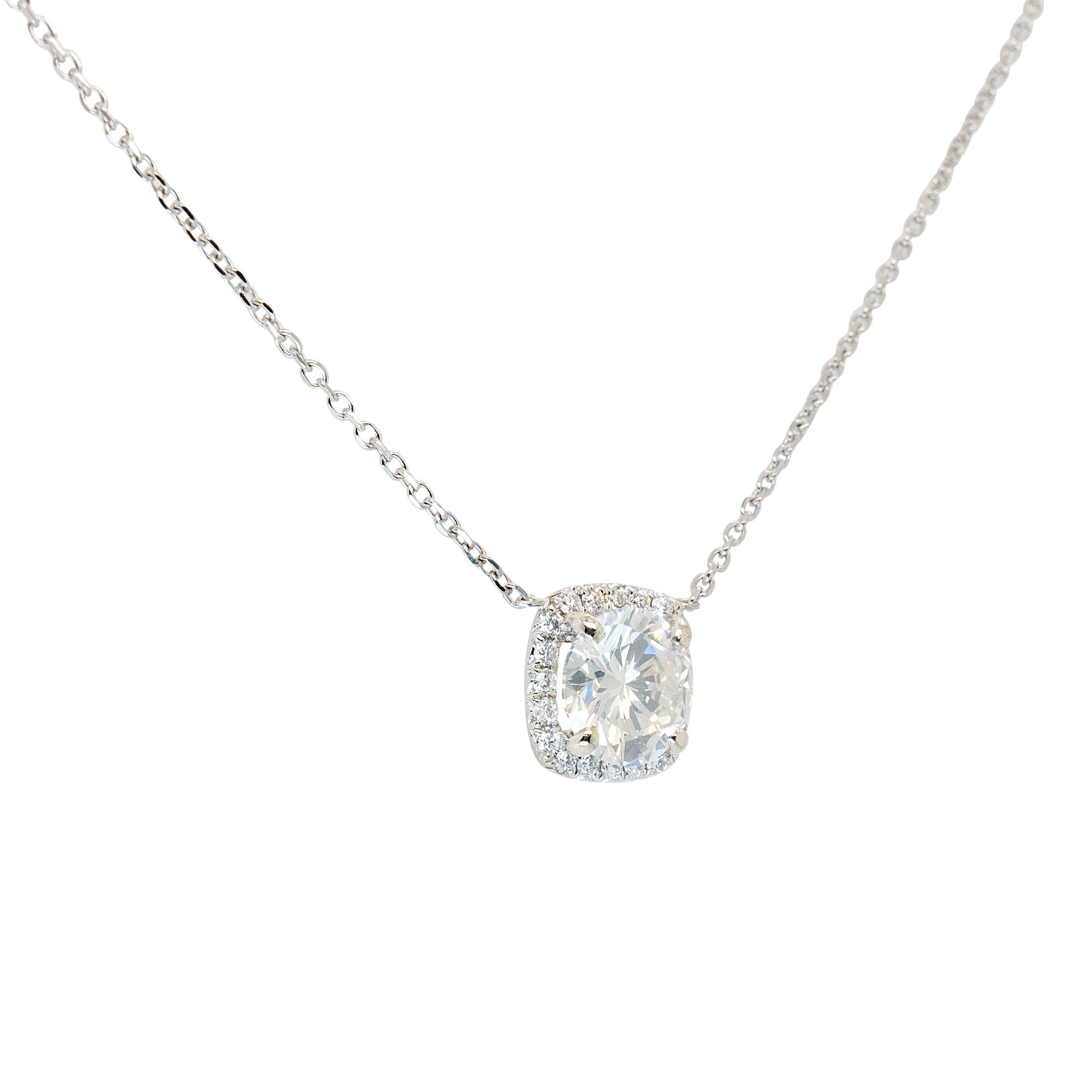 Pendant Details:
1.50ctw Round Brilliant Natural Diamond
Is I Color and SI1 Clarity
GIA #5201093674
7.3mm x 9.0mmx 4.3mm
Chain Details: 14k White Gold 1.00mm Wheat Chain
Chain Size: 17