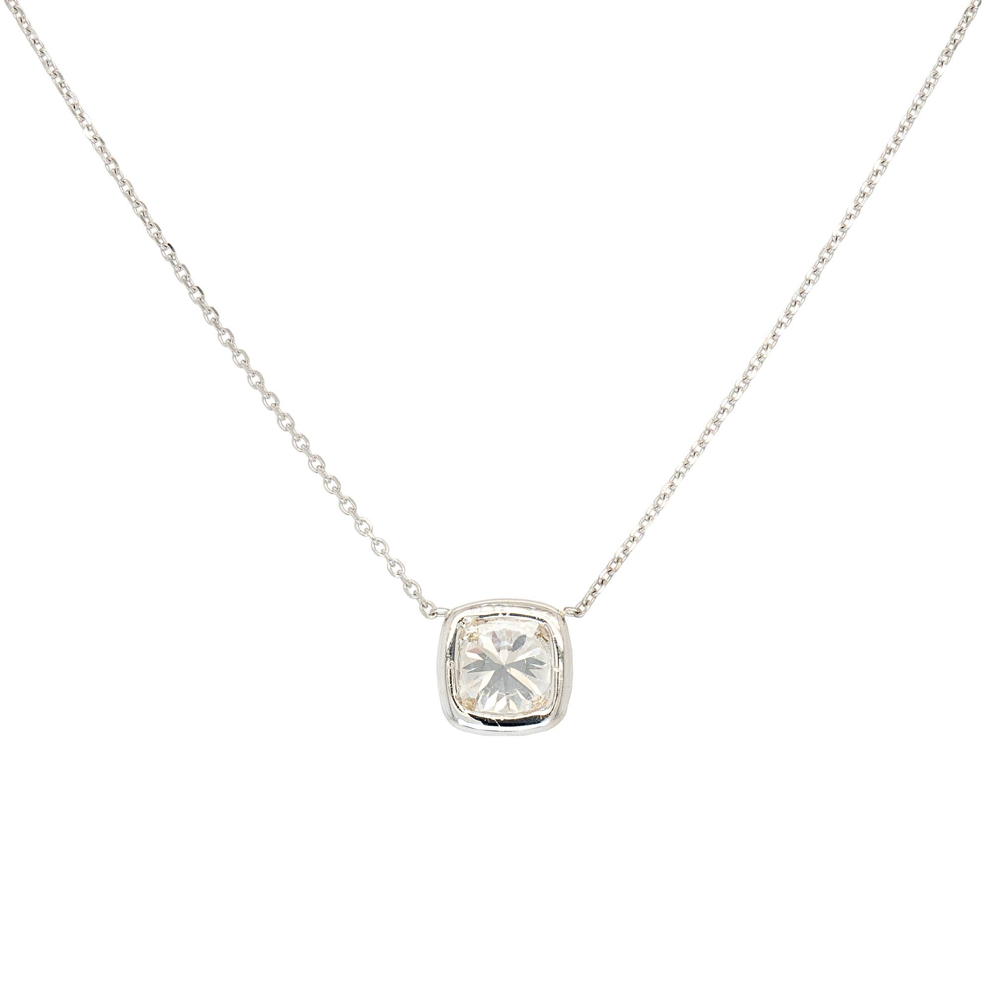 Round Cut GIA Certified 14k White Gold Chain With 1.50ct Round Brilliant Cut Natural Diamo For Sale