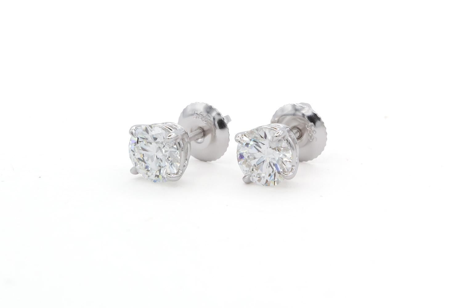Contemporary GIA Certified 14K White Gold & Diamond Stud Earrings 1.60ctw Screw Backings For Sale