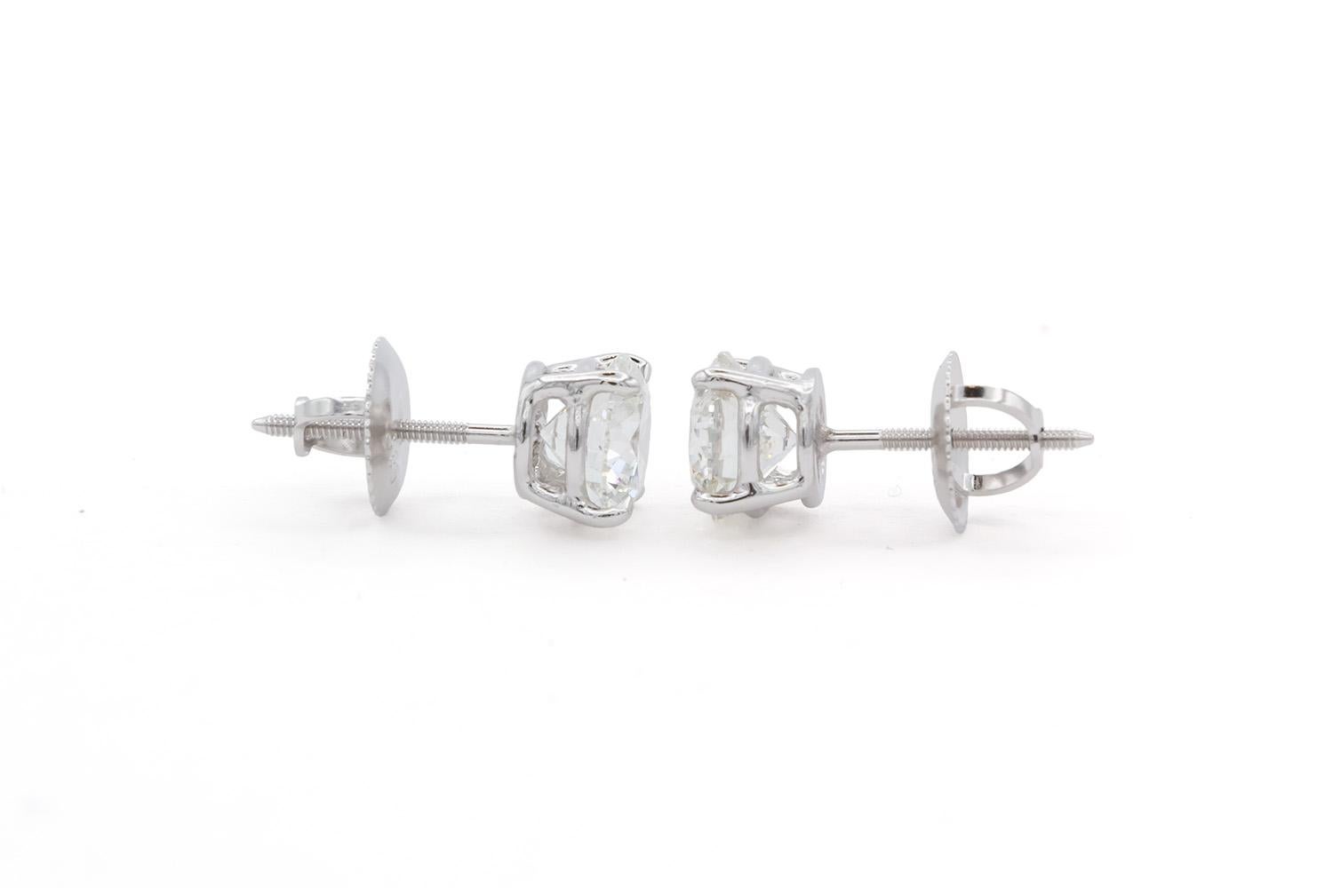 Round Cut GIA Certified 14K White Gold & Diamond Stud Earrings 1.60ctw Screw Backings For Sale