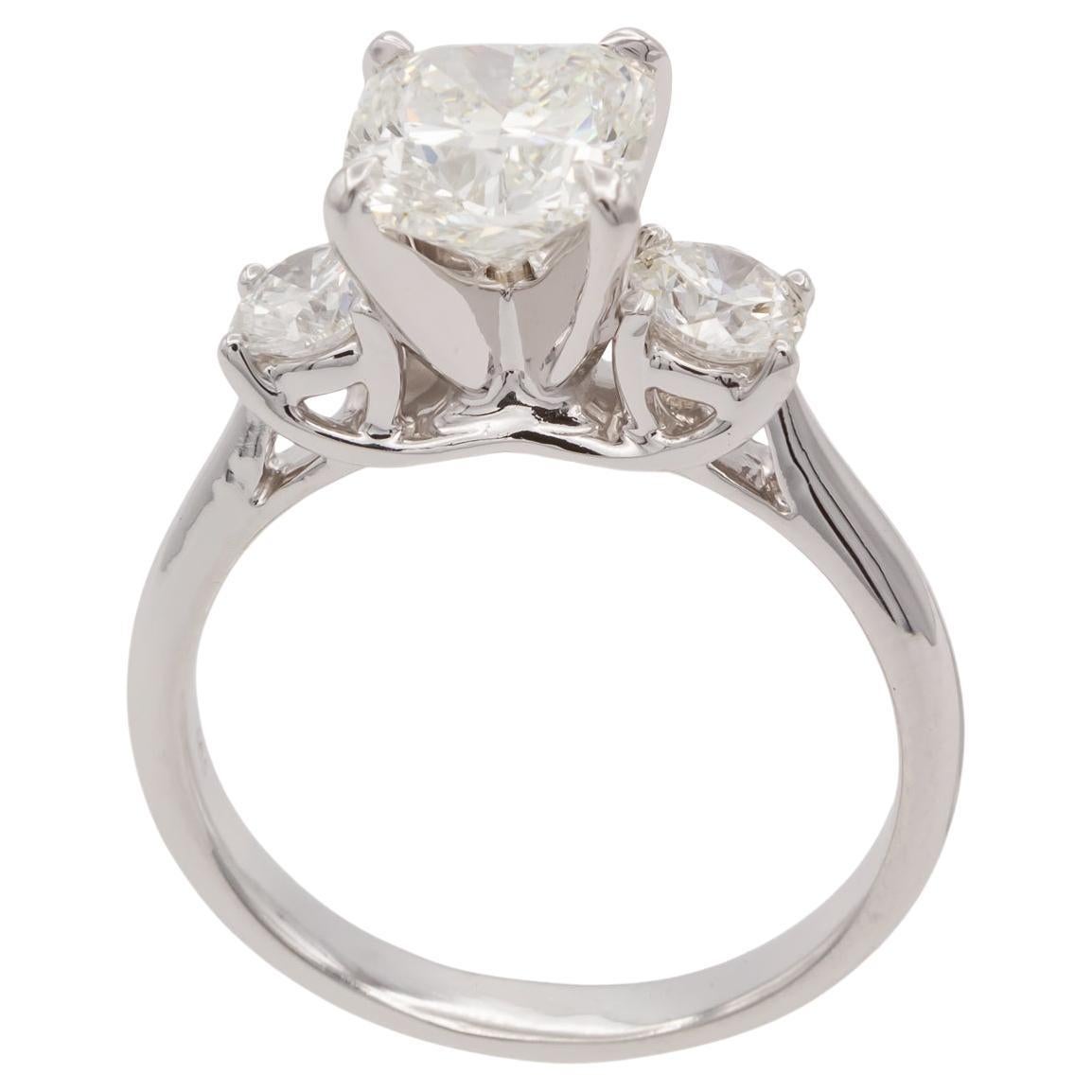 GIA Certified 14k White Gold Diamond Three Stone Cushion Engagement Ring 2.54ctw
